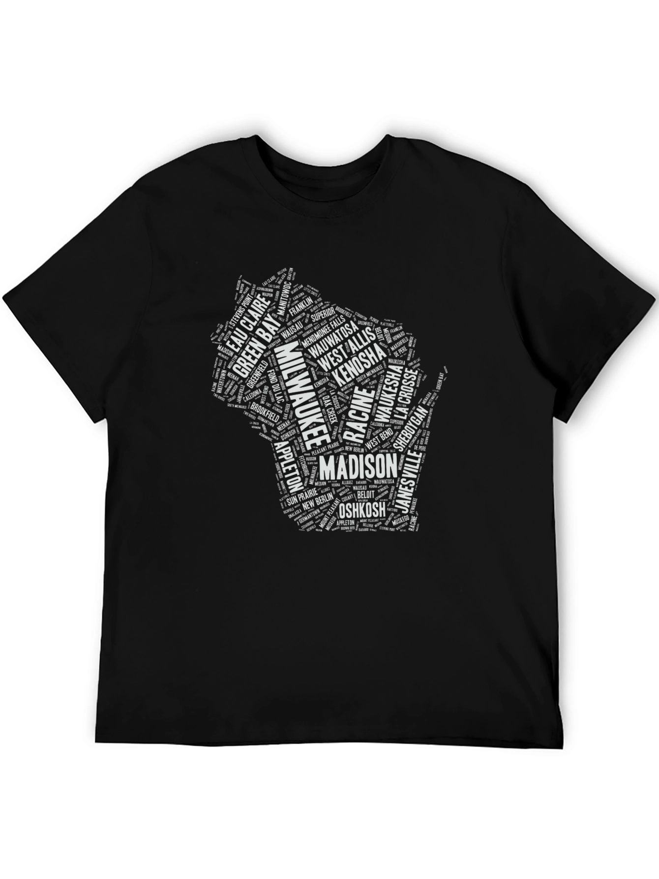 Wisconsin Cities Black T-Shirt