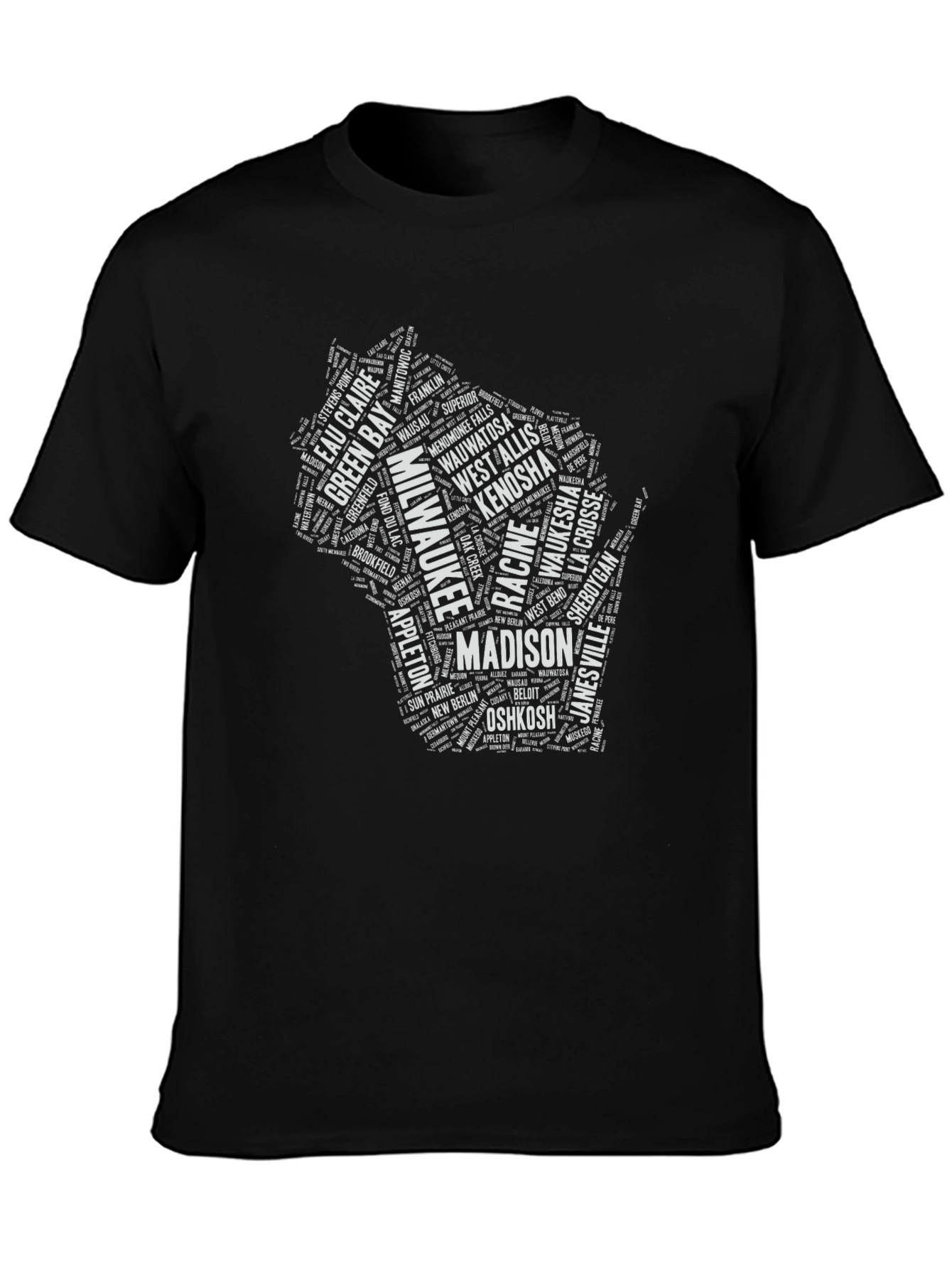 Wisconsin Cities Black T-Shirt