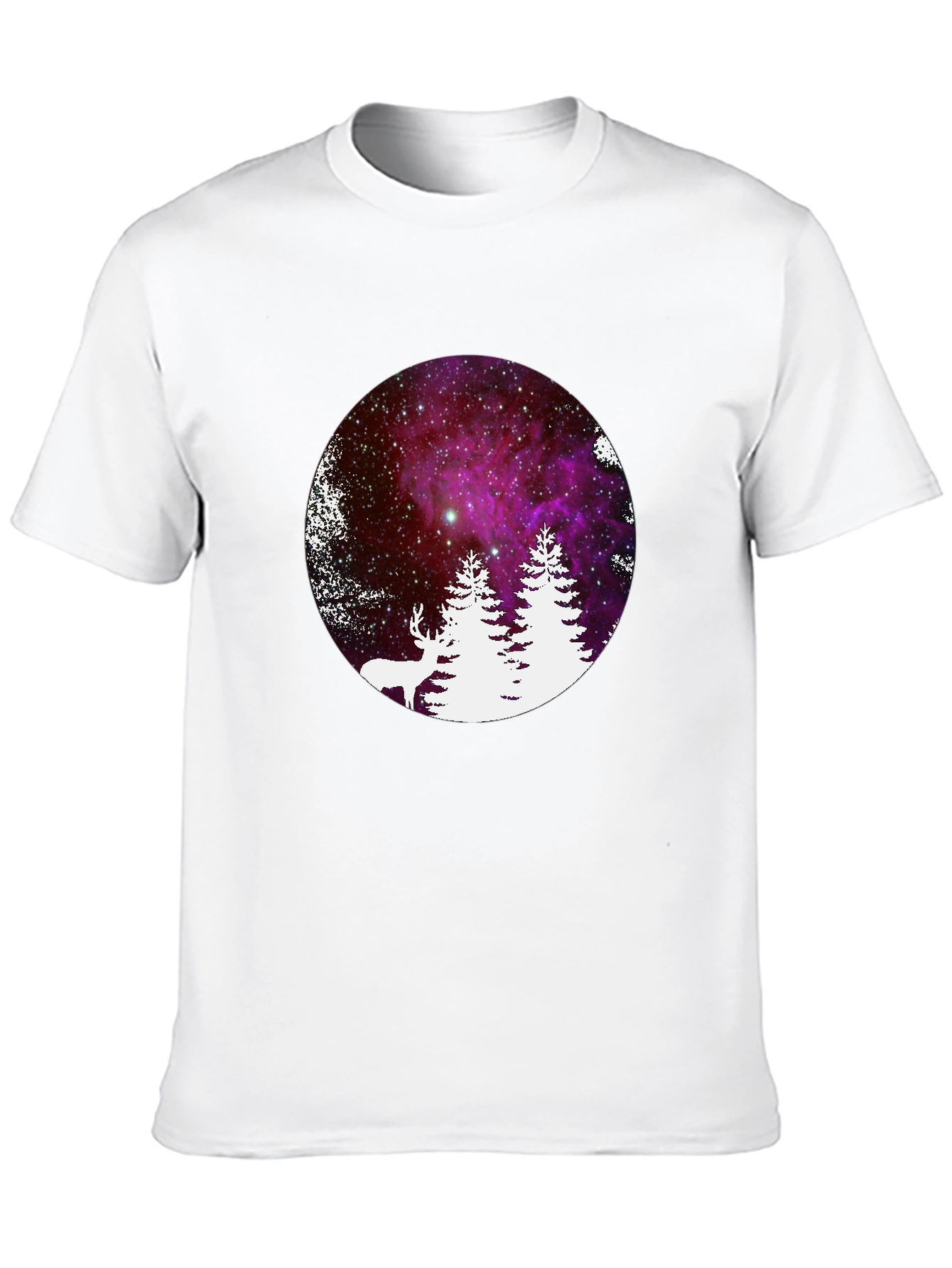 Galaxy Deer & Trees Black T-Shirt