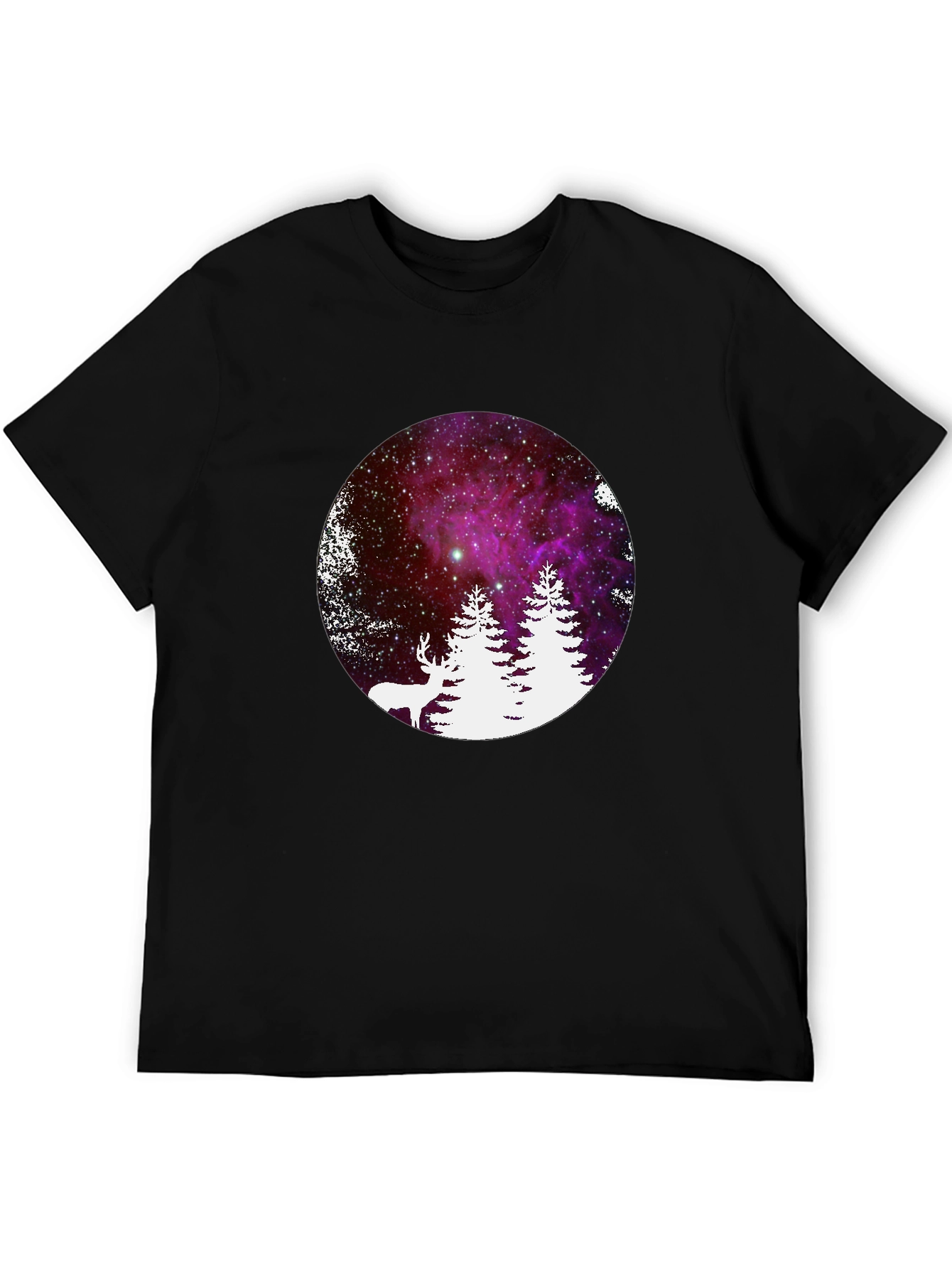 Galaxy Deer & Trees Black T-Shirt