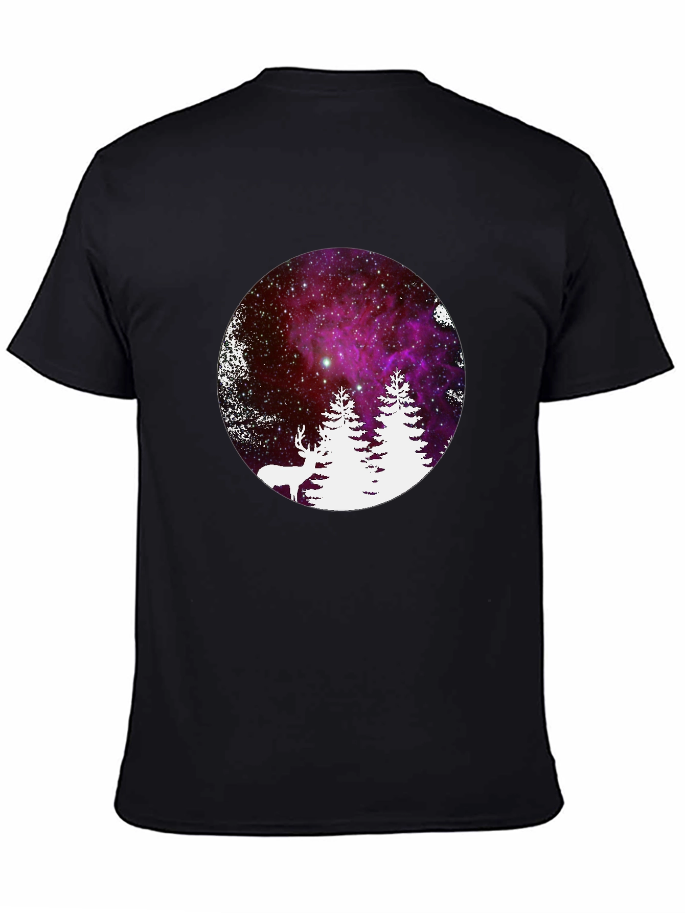 Galaxy Deer & Trees Black T-Shirt