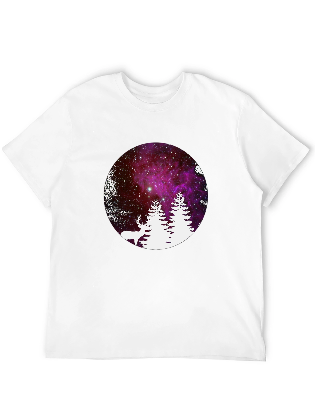 Galaxy Deer & Trees Black T-Shirt