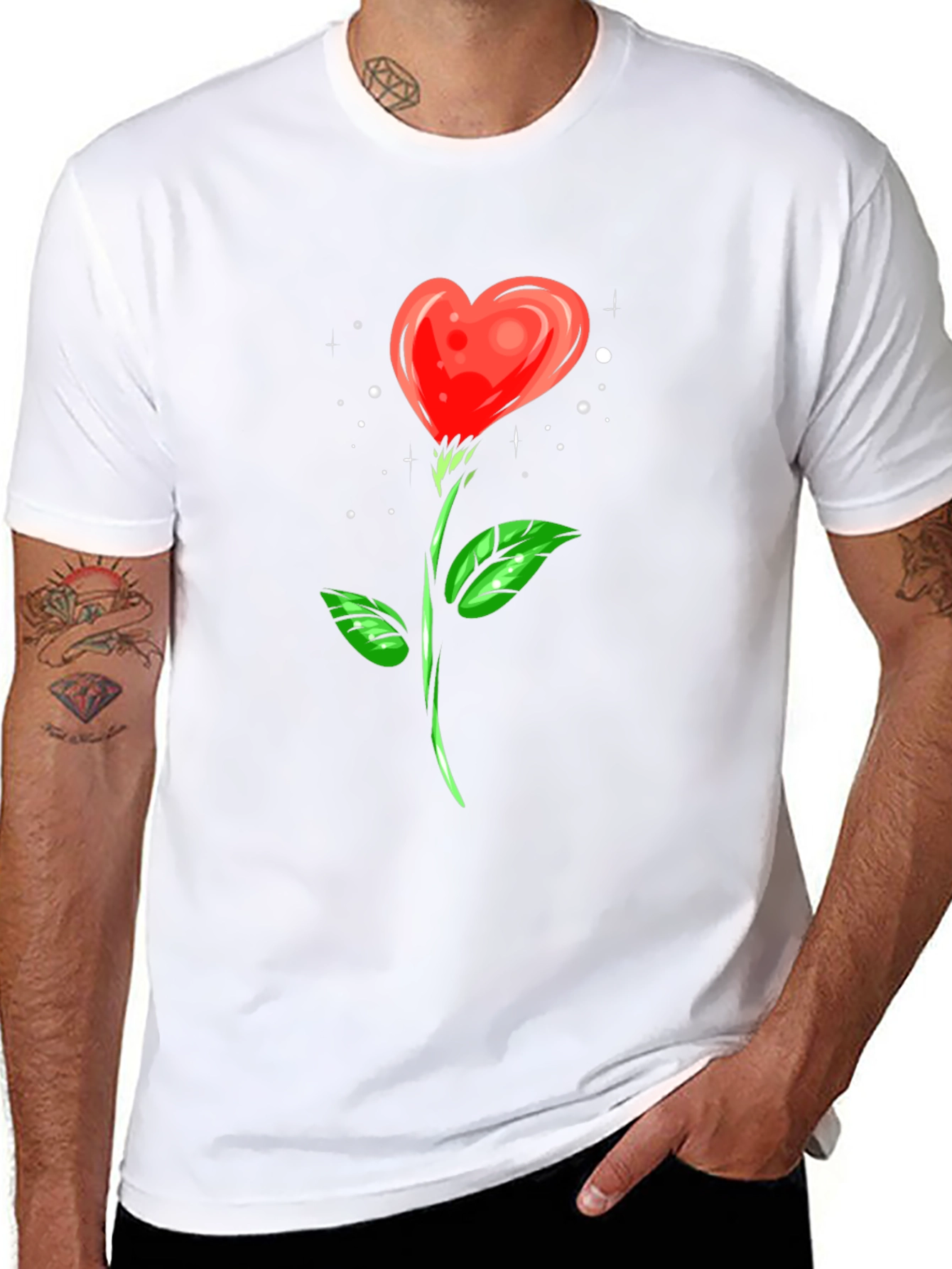Heart Rose Graphic Tee - Black Cotton Shirt