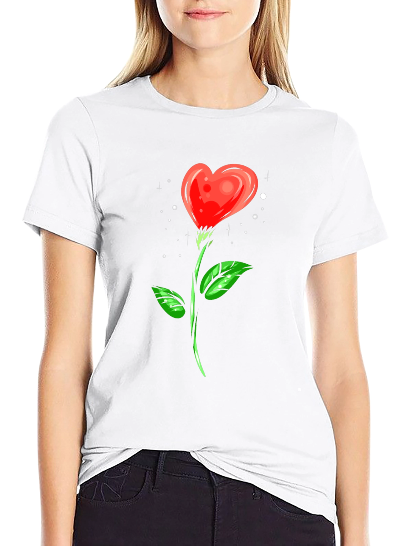 Heart Rose Graphic Tee - Black Cotton Shirt