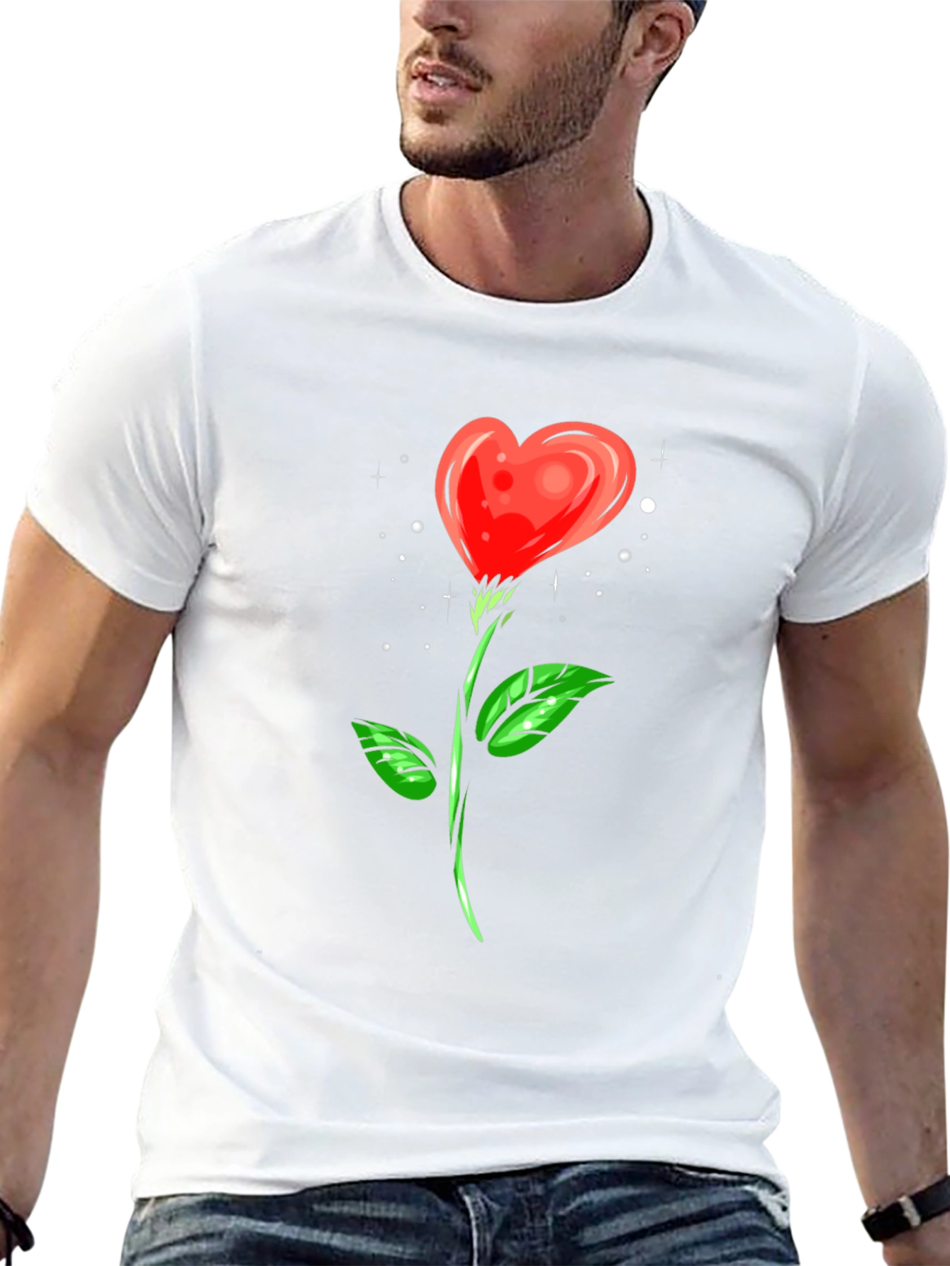 Heart Rose Graphic Tee - Black Cotton Shirt