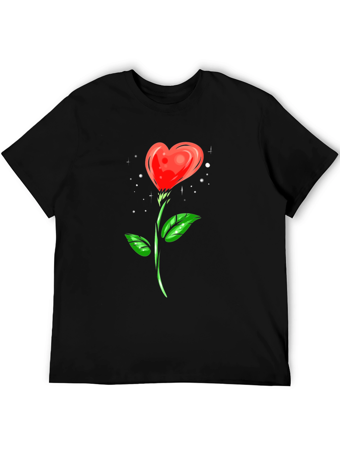 Heart Rose Graphic Tee - Black Cotton Shirt