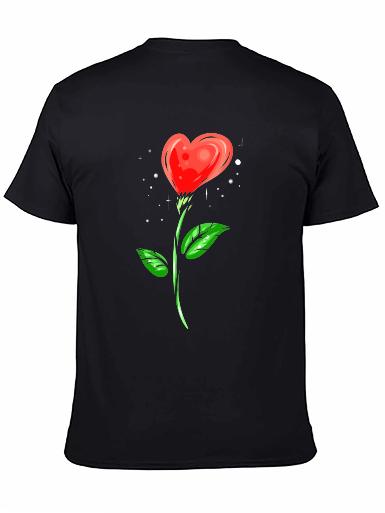 Heart Rose Graphic Tee - Black Cotton Shirt