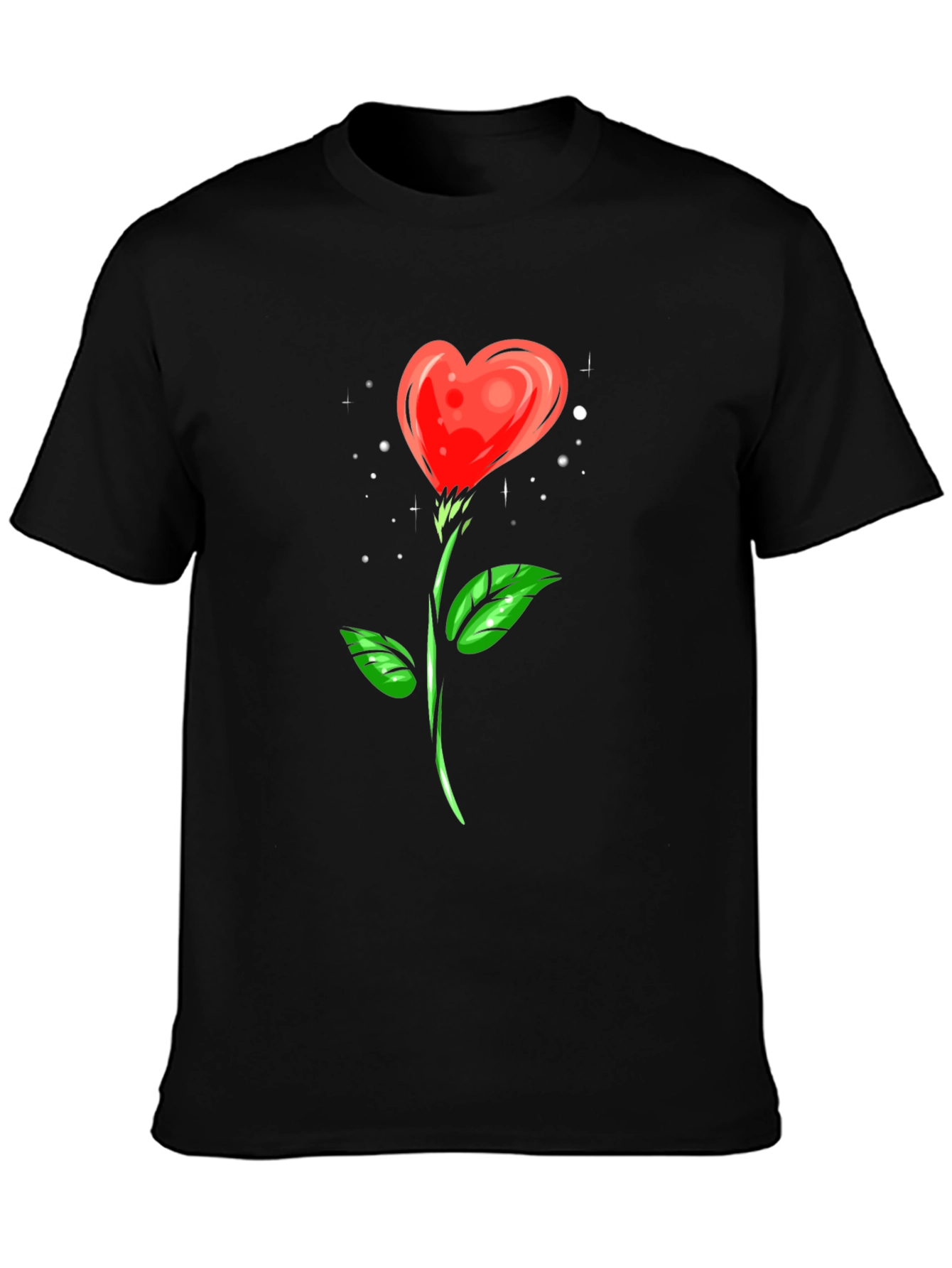 Heart Rose Graphic Tee - Black Cotton Shirt