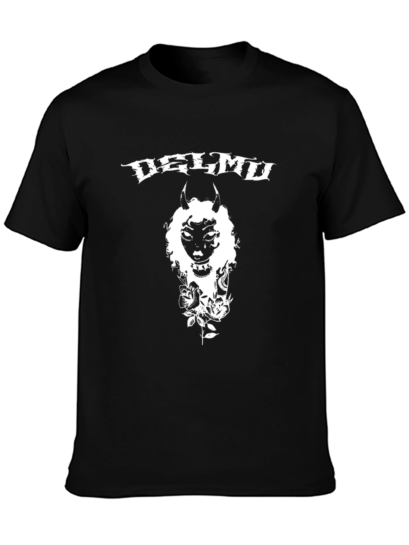 Delmd T-Shirt: Black Graphic Tee with Devilish Design