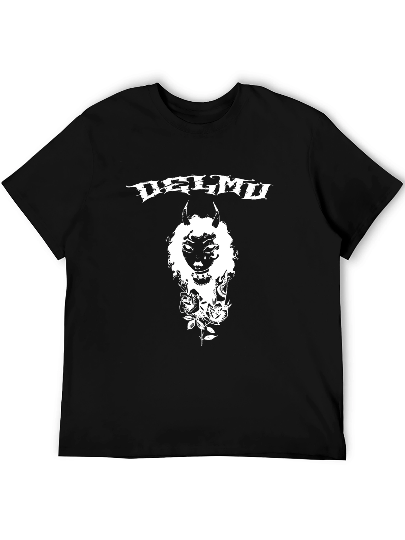 Delmd T-Shirt: Black Graphic Tee with Devilish Design