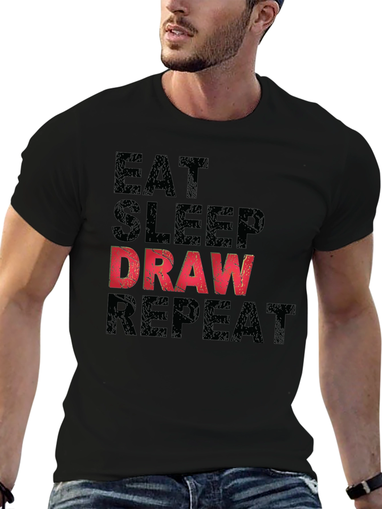 Eat Sleep Draw Repeat Graphic Tee - Black