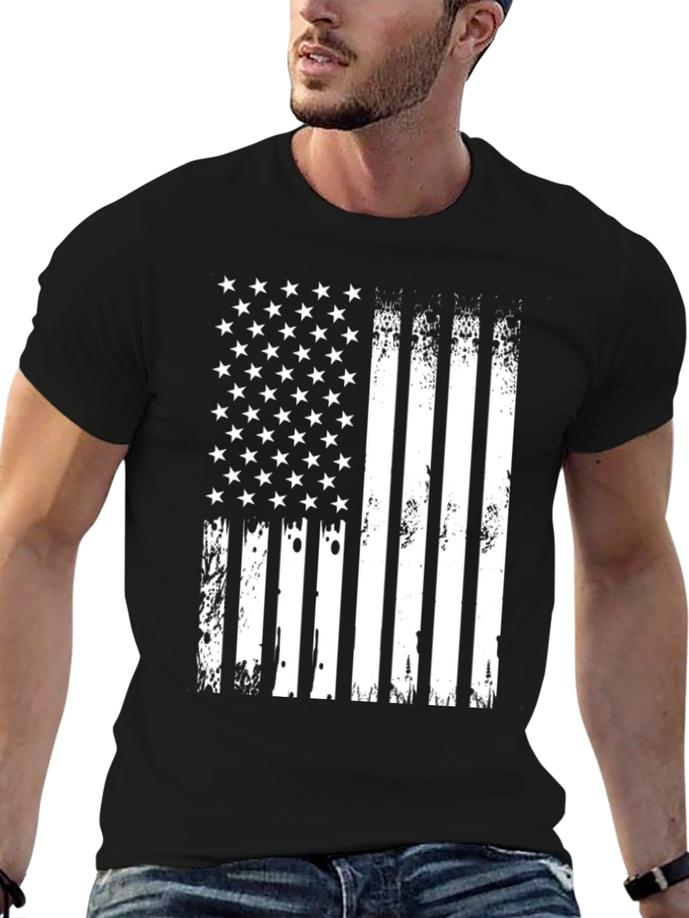 American Flag Distressed Graphic Tee - Patriotic Style