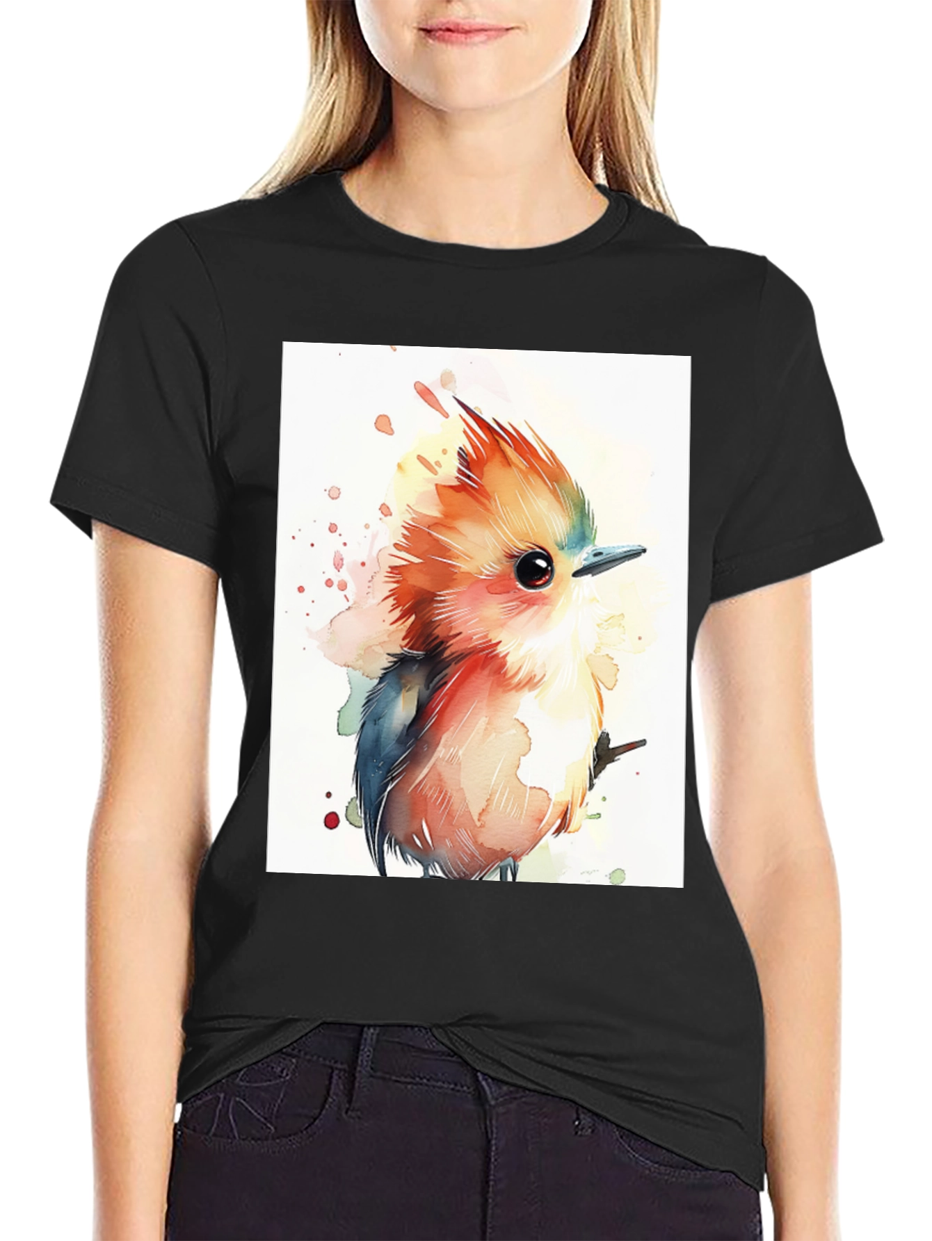 Watercolor Bird Graphic T-Shirt