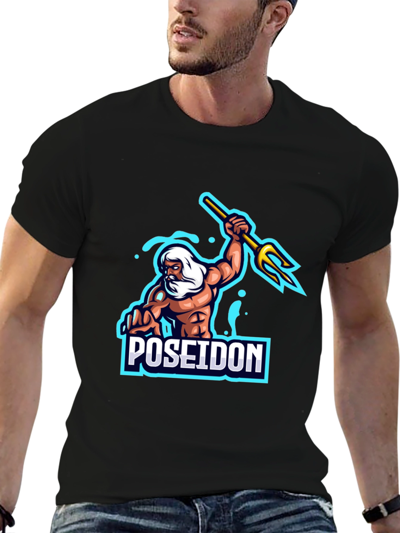 Poseidon Graphic T-Shirt - Black Cotton Tee