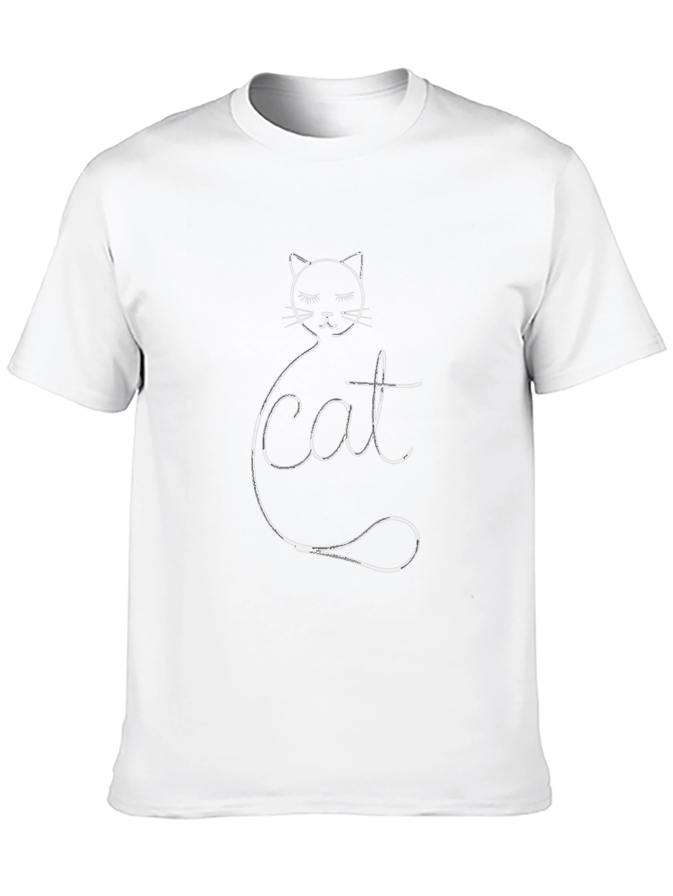 Cute Cat Line Art T-Shirt - Black