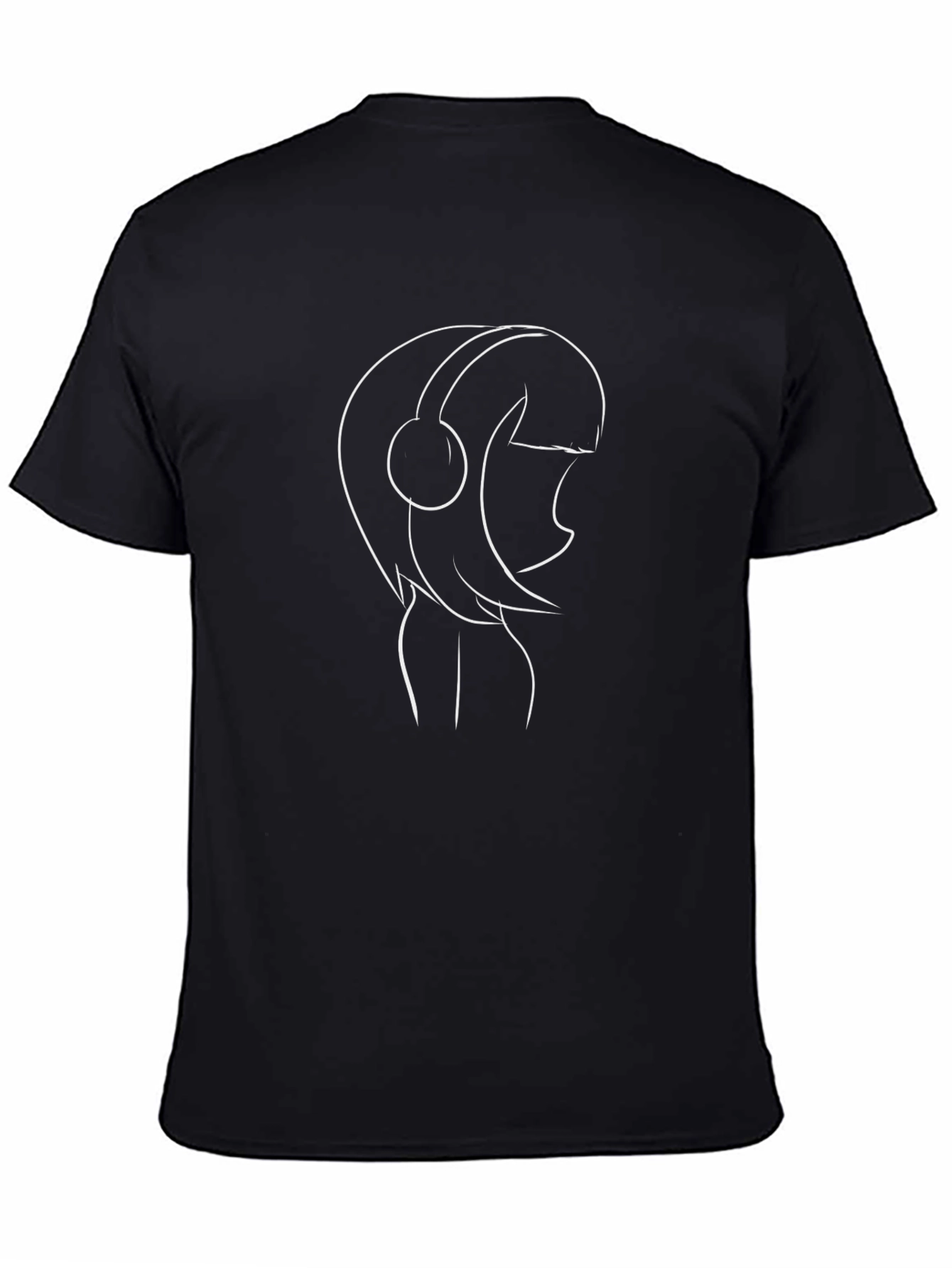 Cool Black T-Shirt with Headphone Girl Outline Design