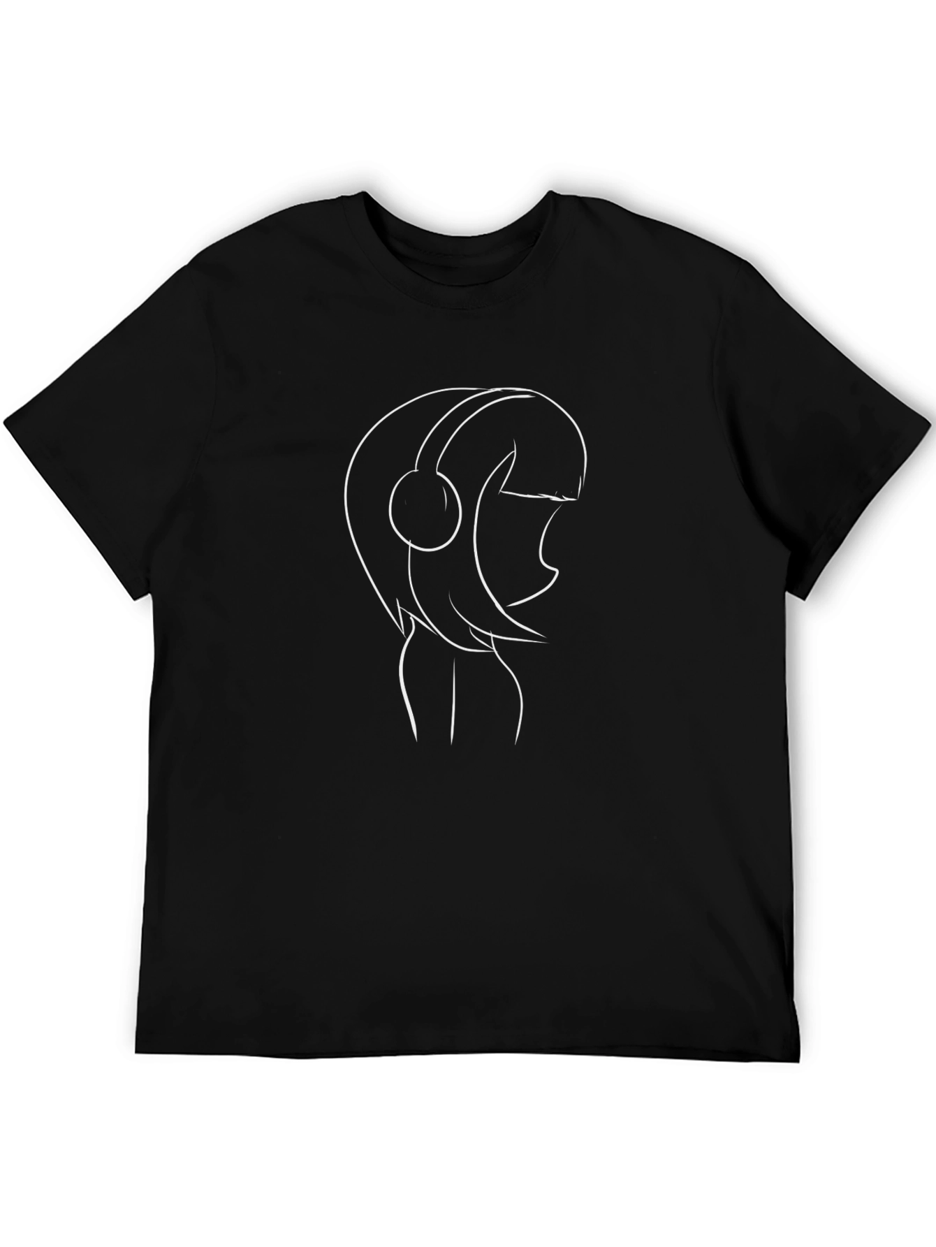 Cool Black T-Shirt with Headphone Girl Outline Design