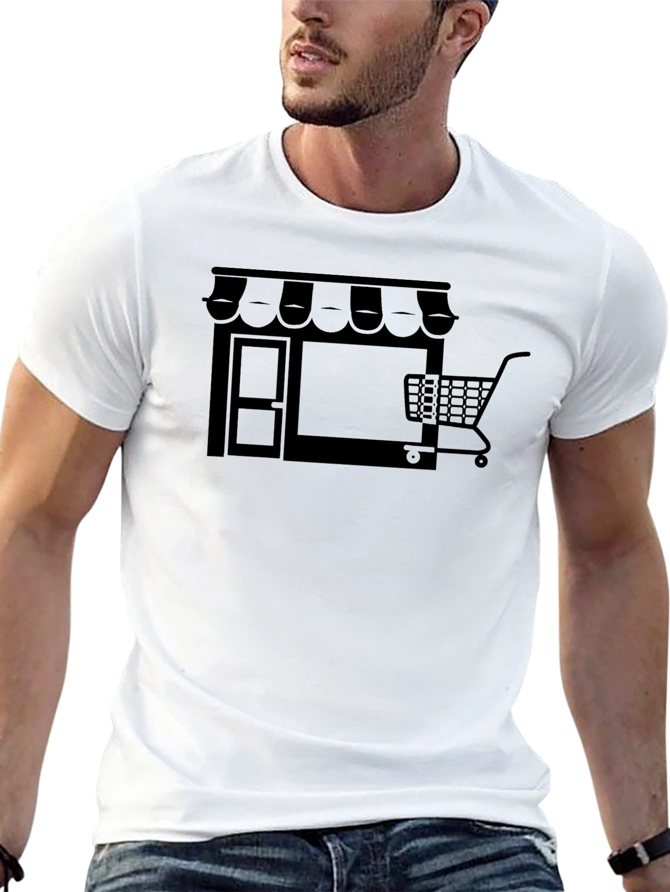 Black Shopping Cart Storefront Graphic T-Shirt
