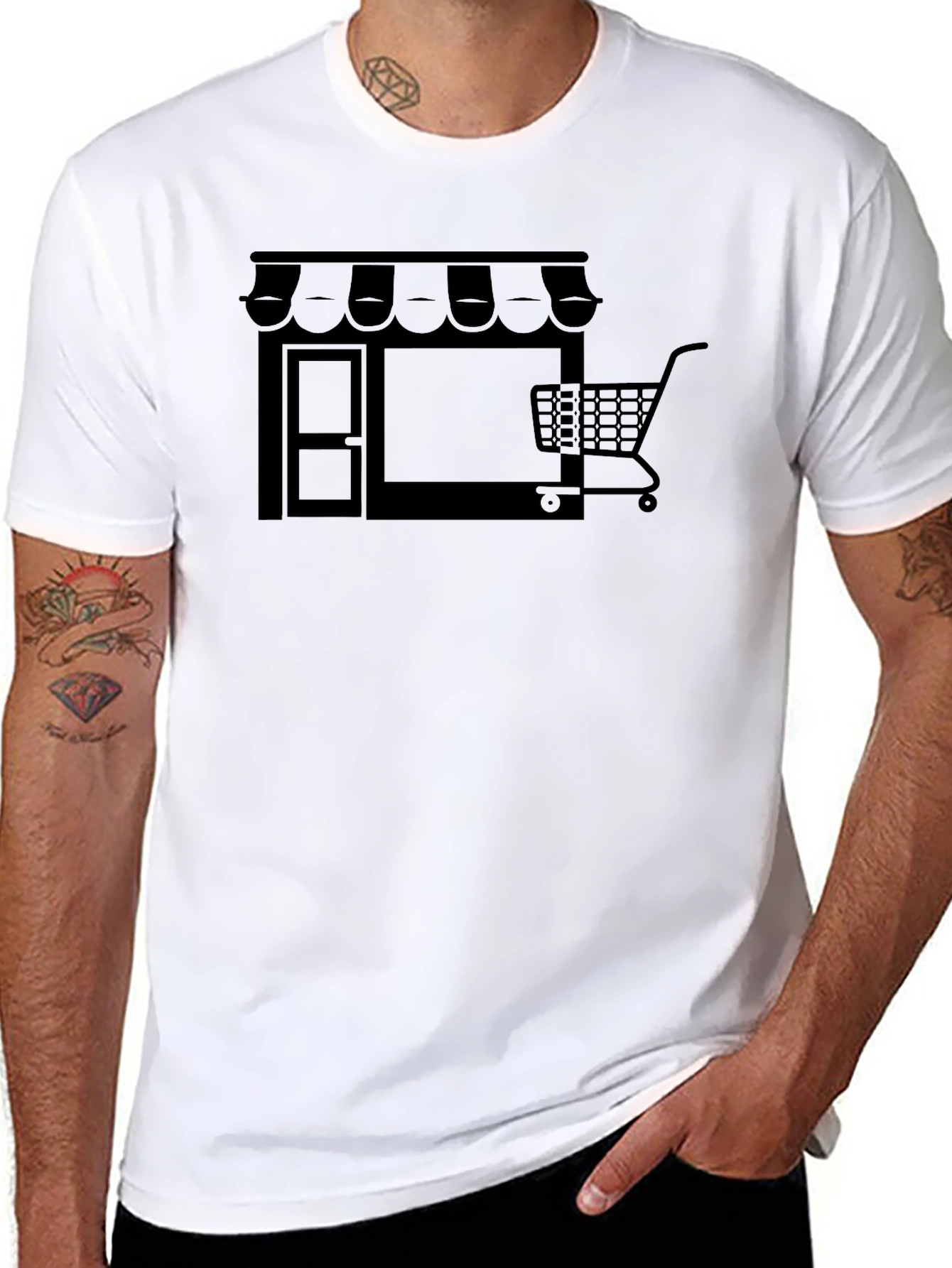 Black Shopping Cart Storefront Graphic T-Shirt