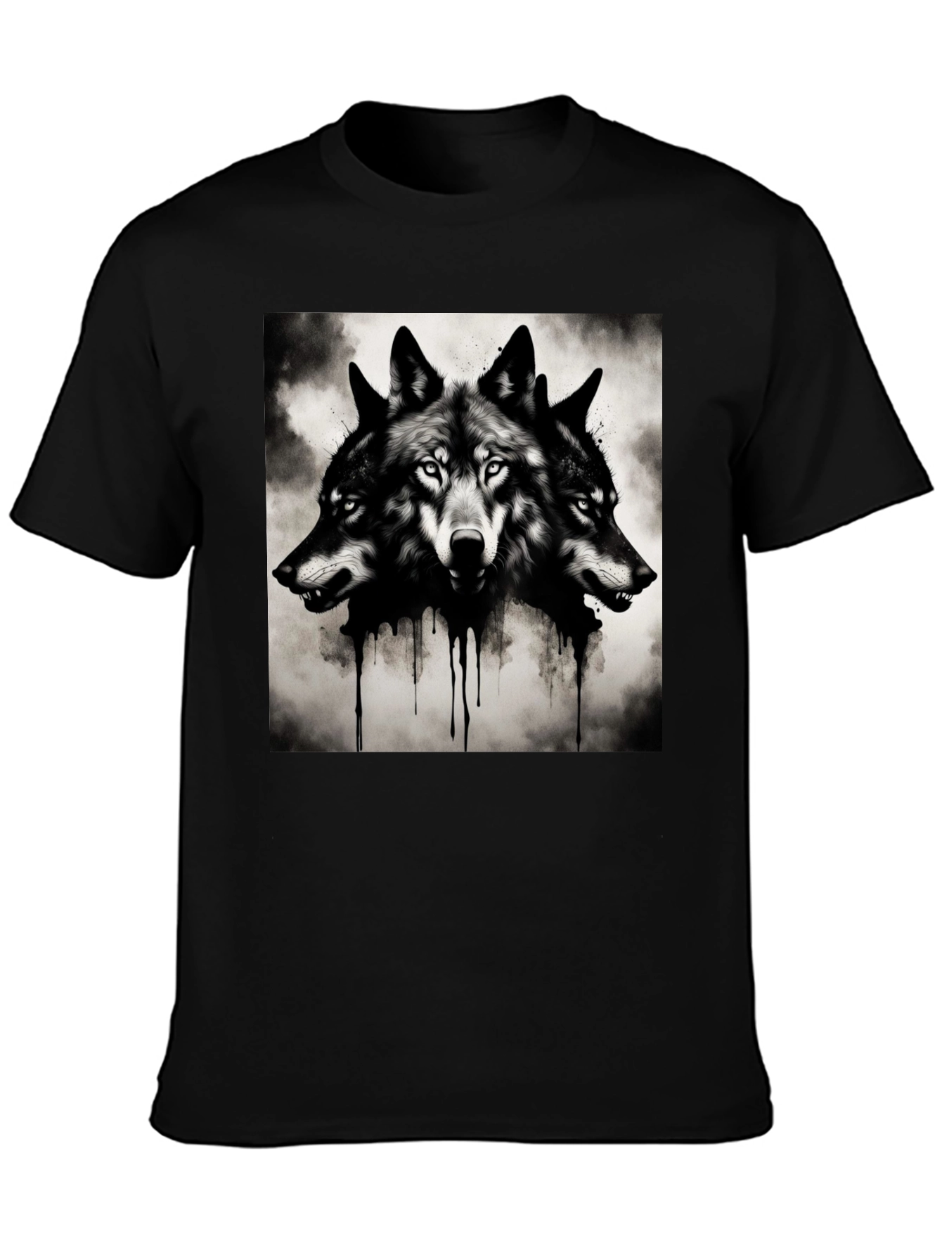 Three-Headed Wolf Graphic Tee - Black