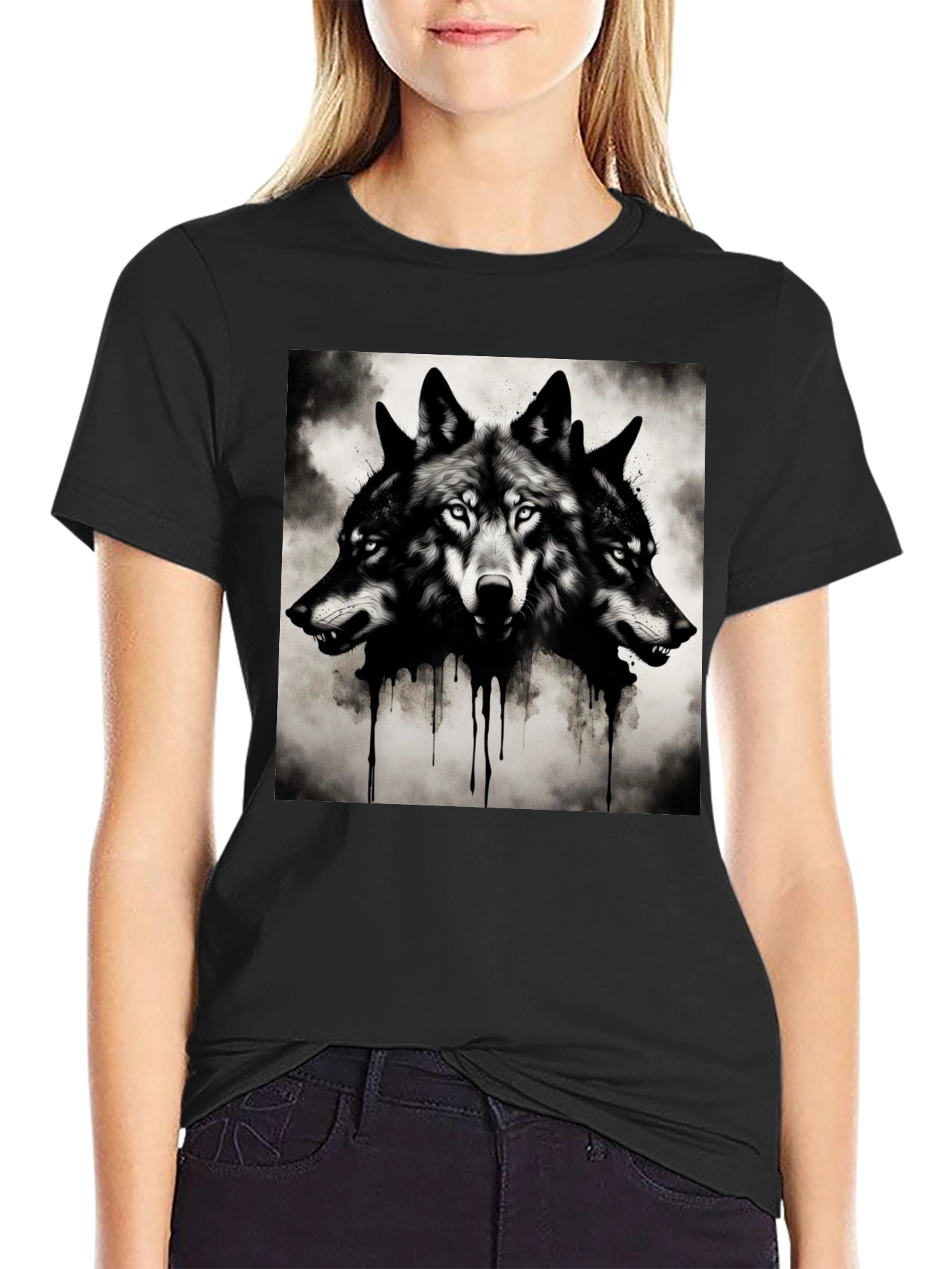 Three-Headed Wolf Graphic Tee - Black