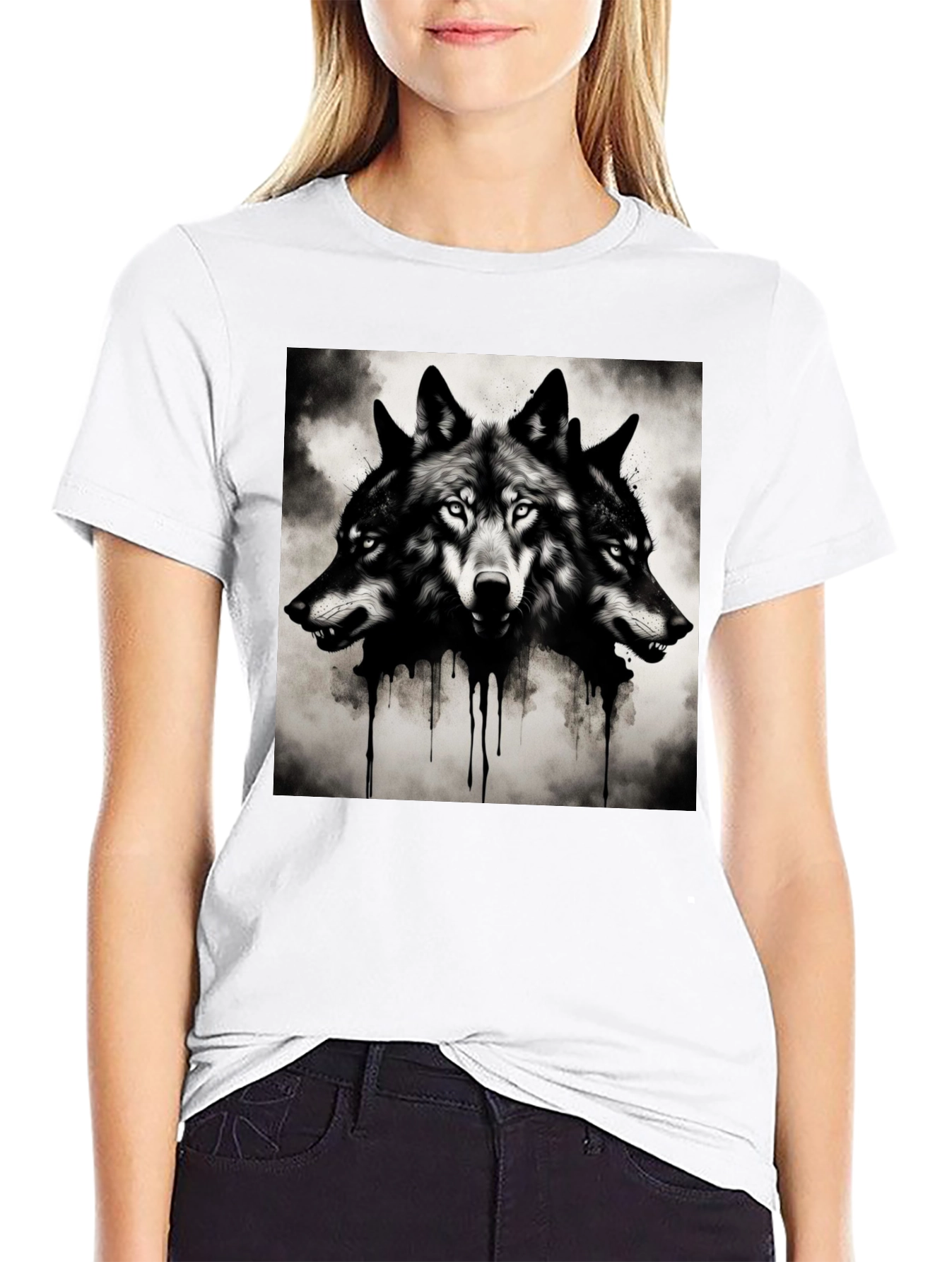 Three-Headed Wolf Graphic Tee - Black