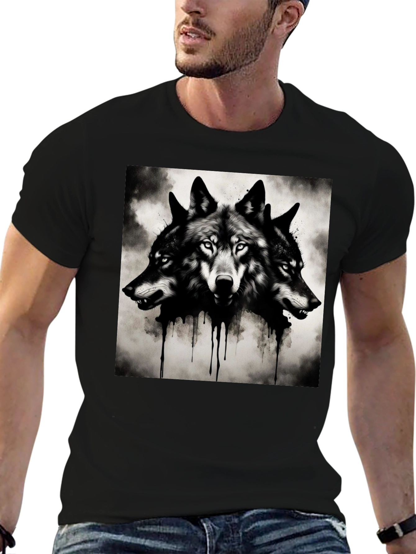 Three-Headed Wolf Graphic Tee - Black