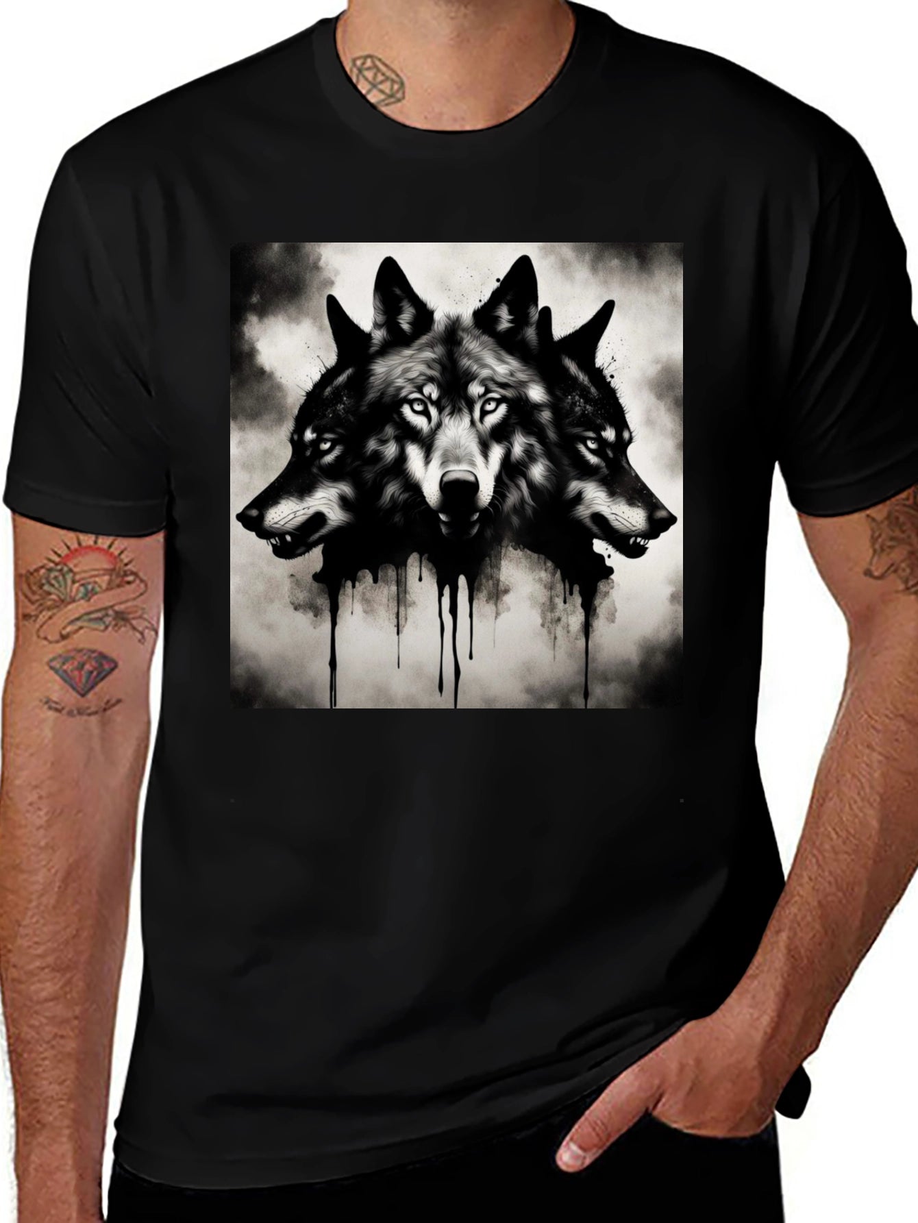 Three-Headed Wolf Graphic Tee - Black