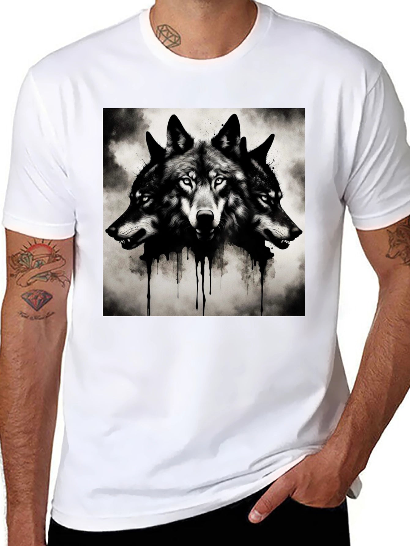 Three-Headed Wolf Graphic Tee - Black
