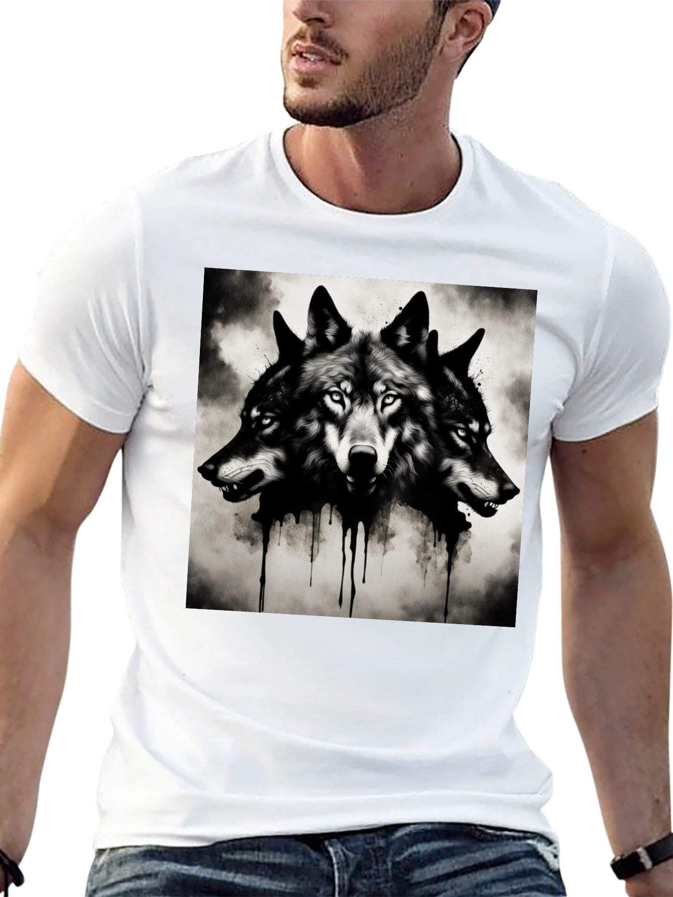 Three-Headed Wolf Graphic Tee - Black