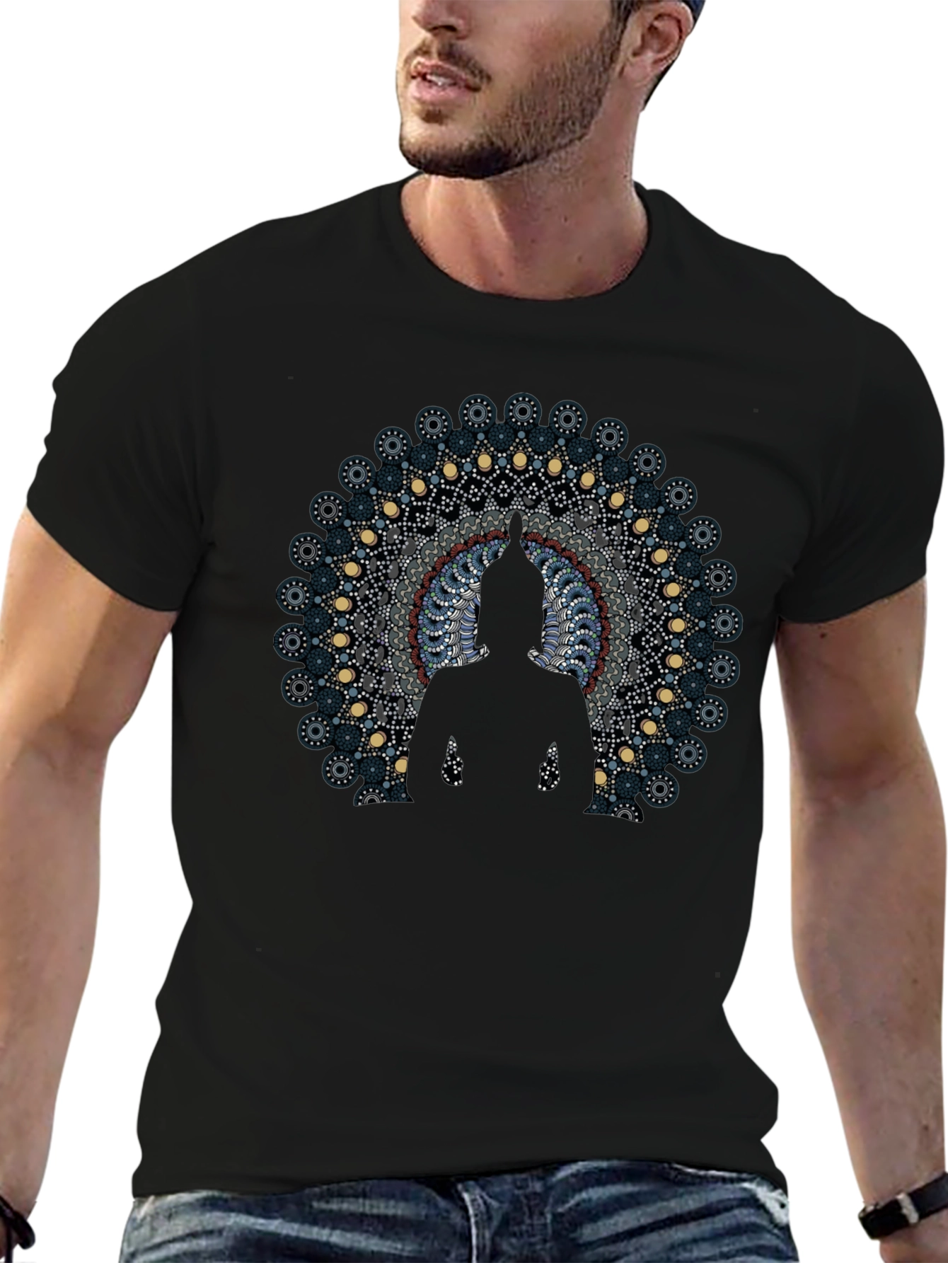 Buddha Mandala Graphic Black T-Shirt