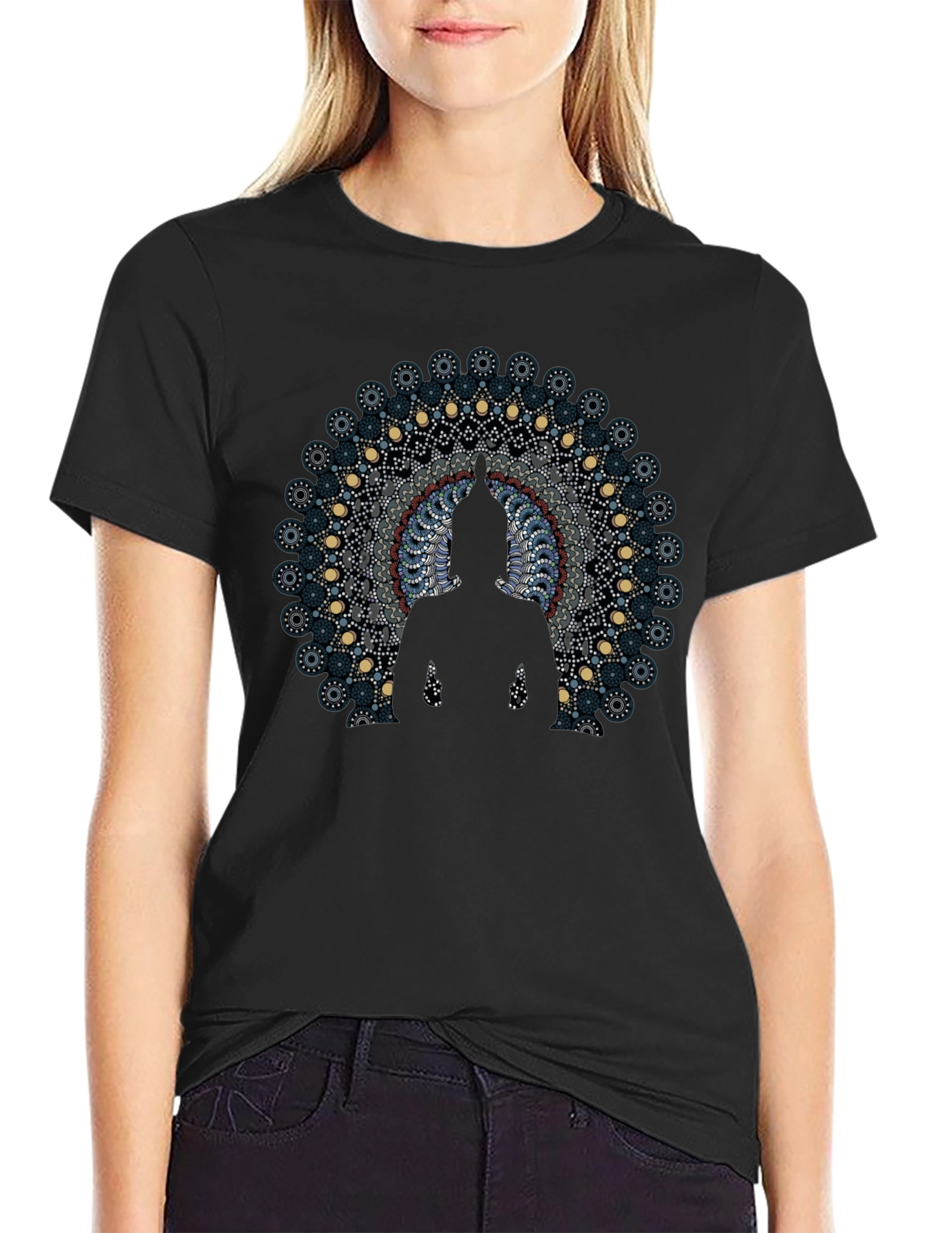 Buddha Mandala Graphic Black T-Shirt