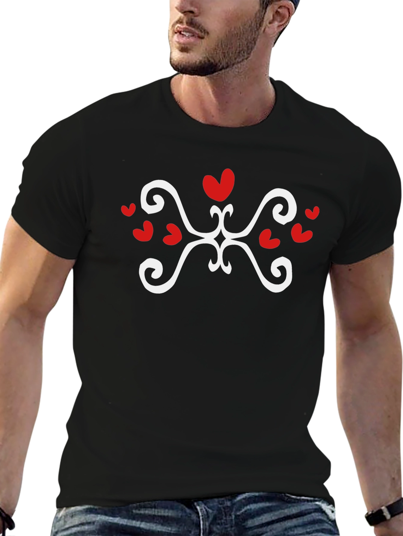 Heart Swirl Graphic Tee - Stylish Black T-Shirt
