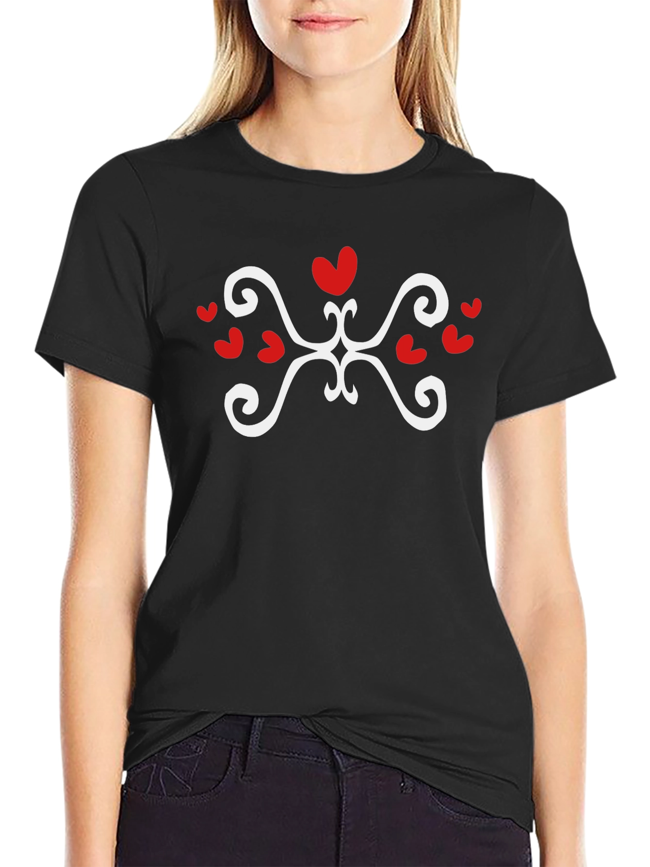 Heart Swirl Graphic Tee - Stylish Black T-Shirt