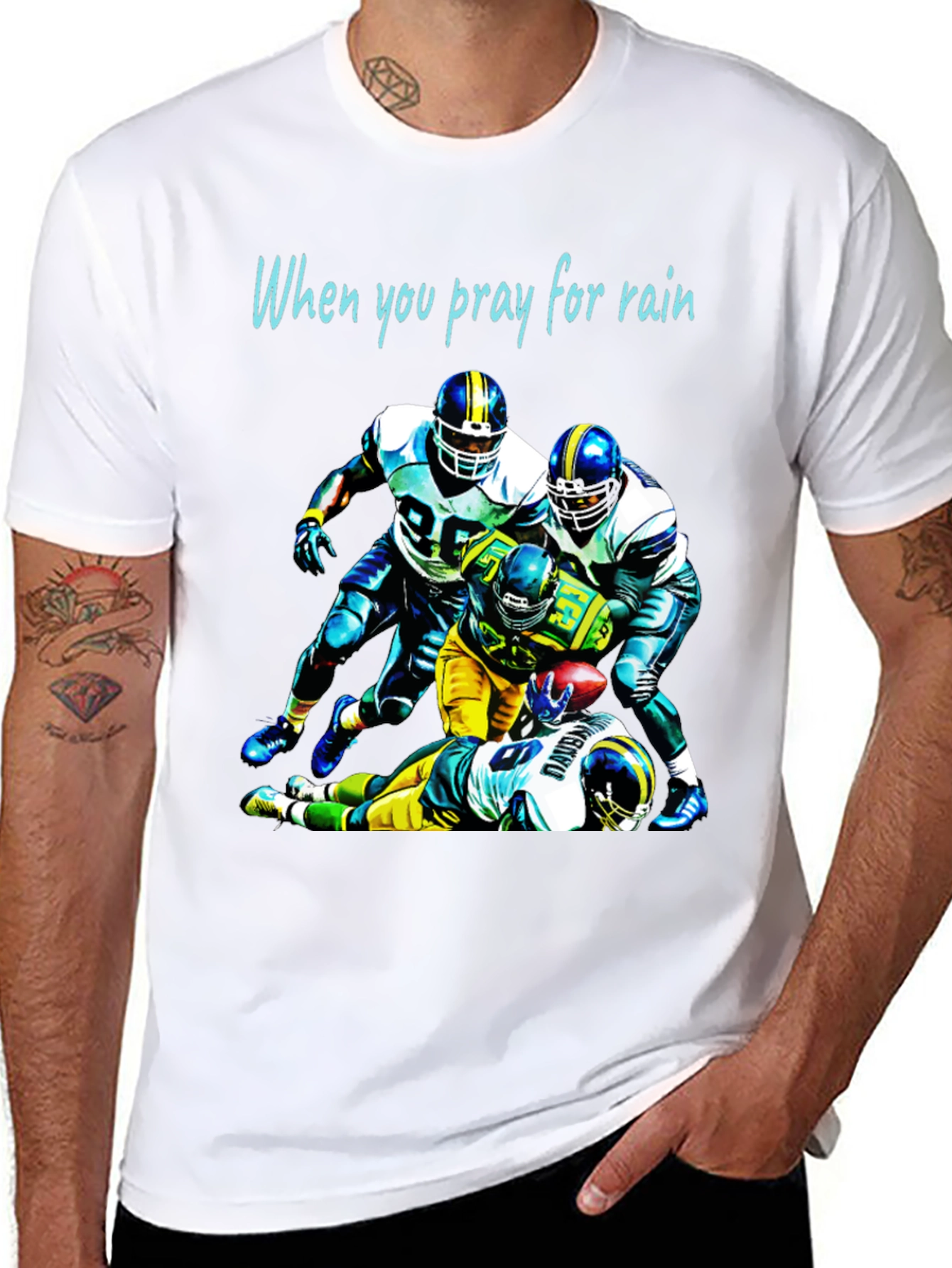 Football Graphic Tee: Pray for Rain