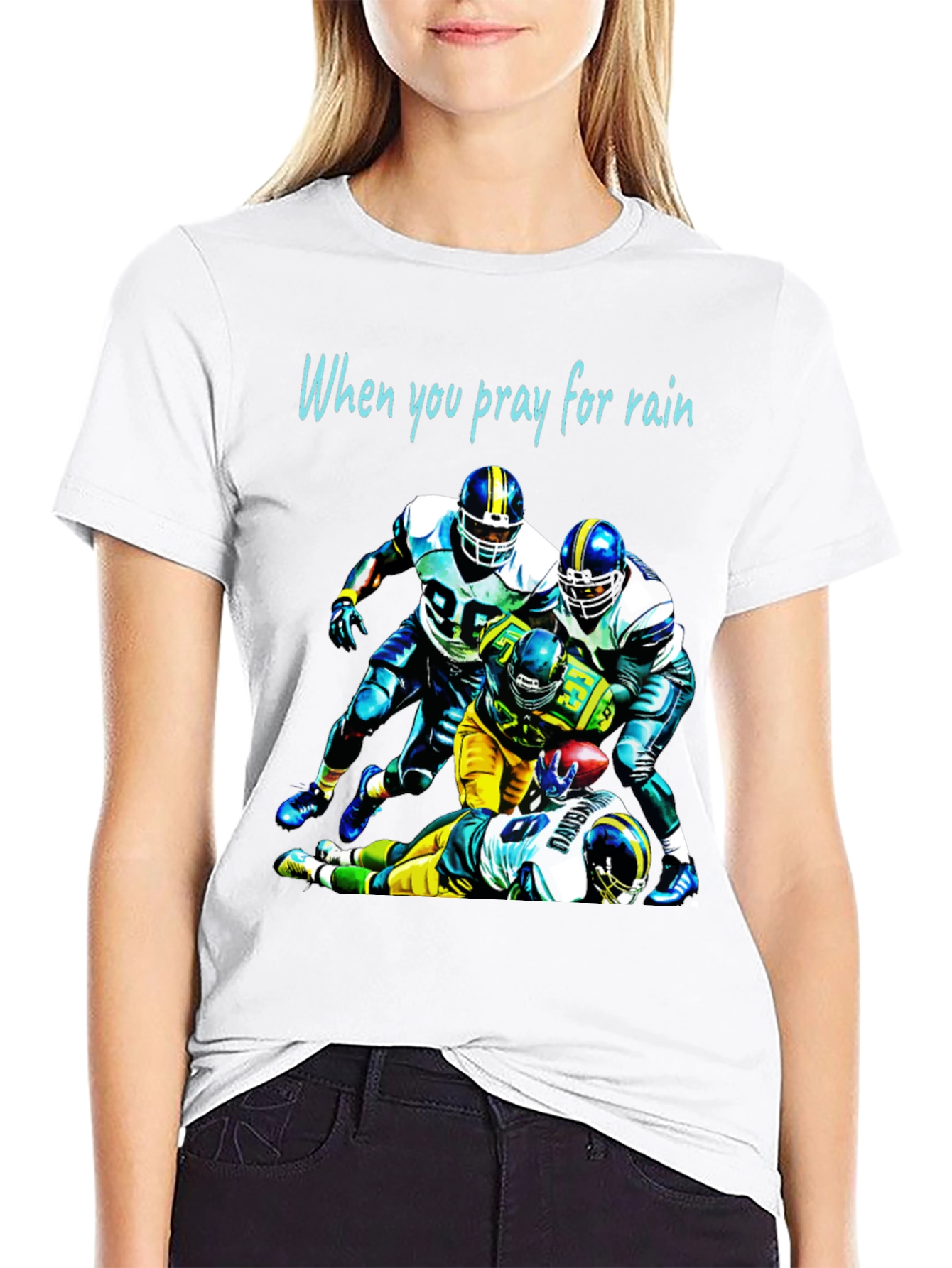 Football Graphic Tee: Pray for Rain