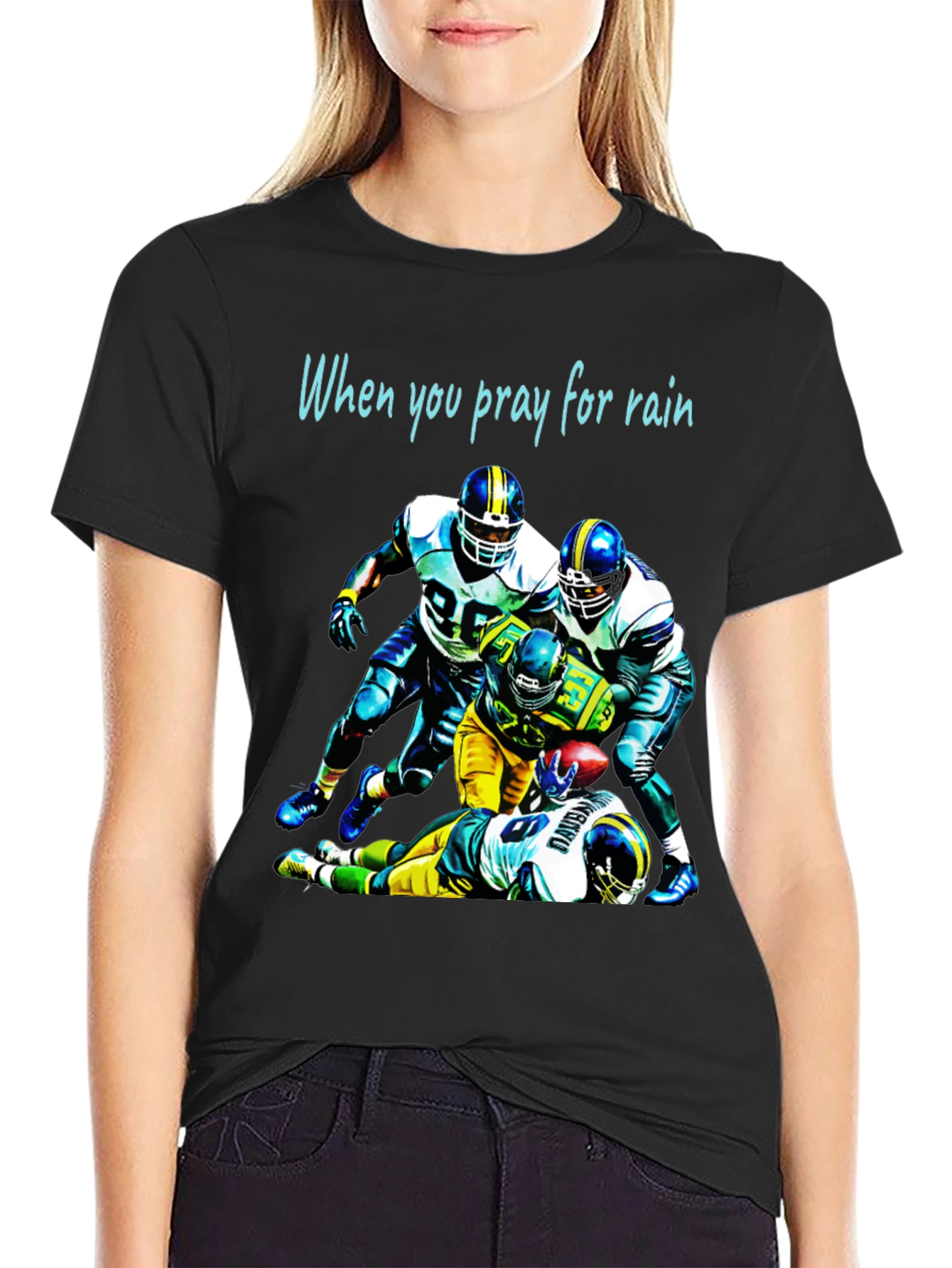 Football Graphic Tee: Pray for Rain
