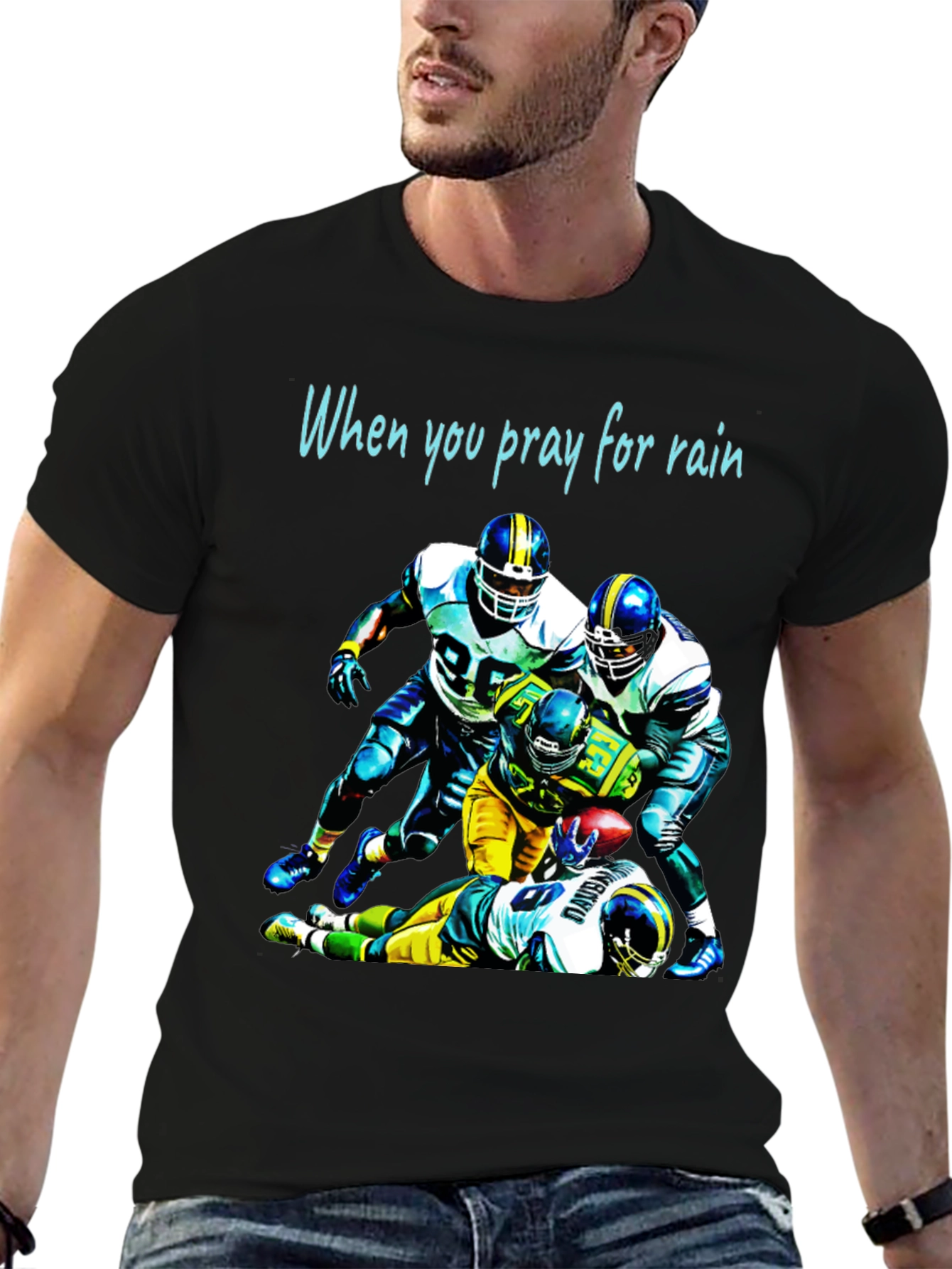 Football Graphic Tee: Pray for Rain