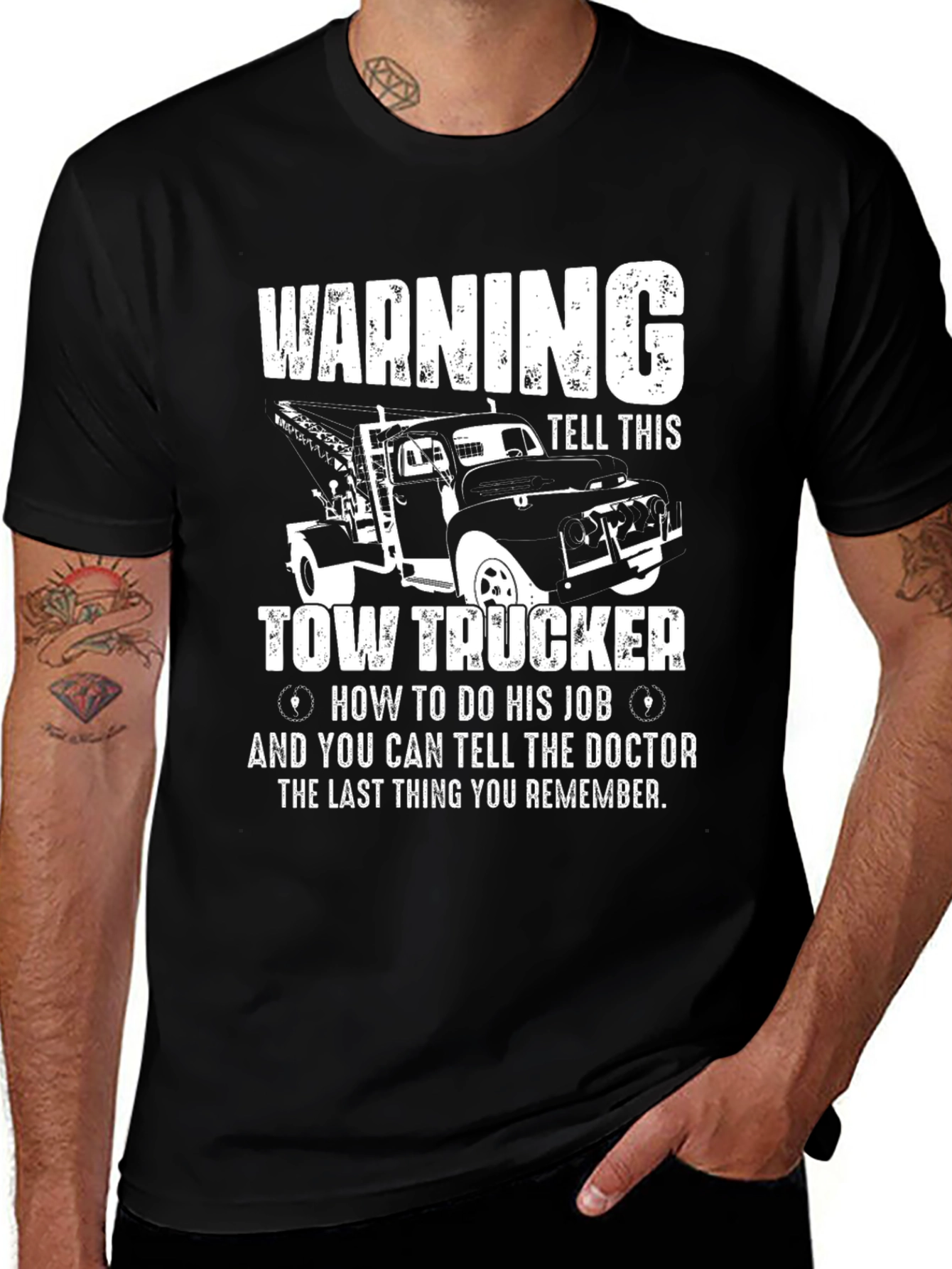Warning Tow Trucker Graphic T-Shirt