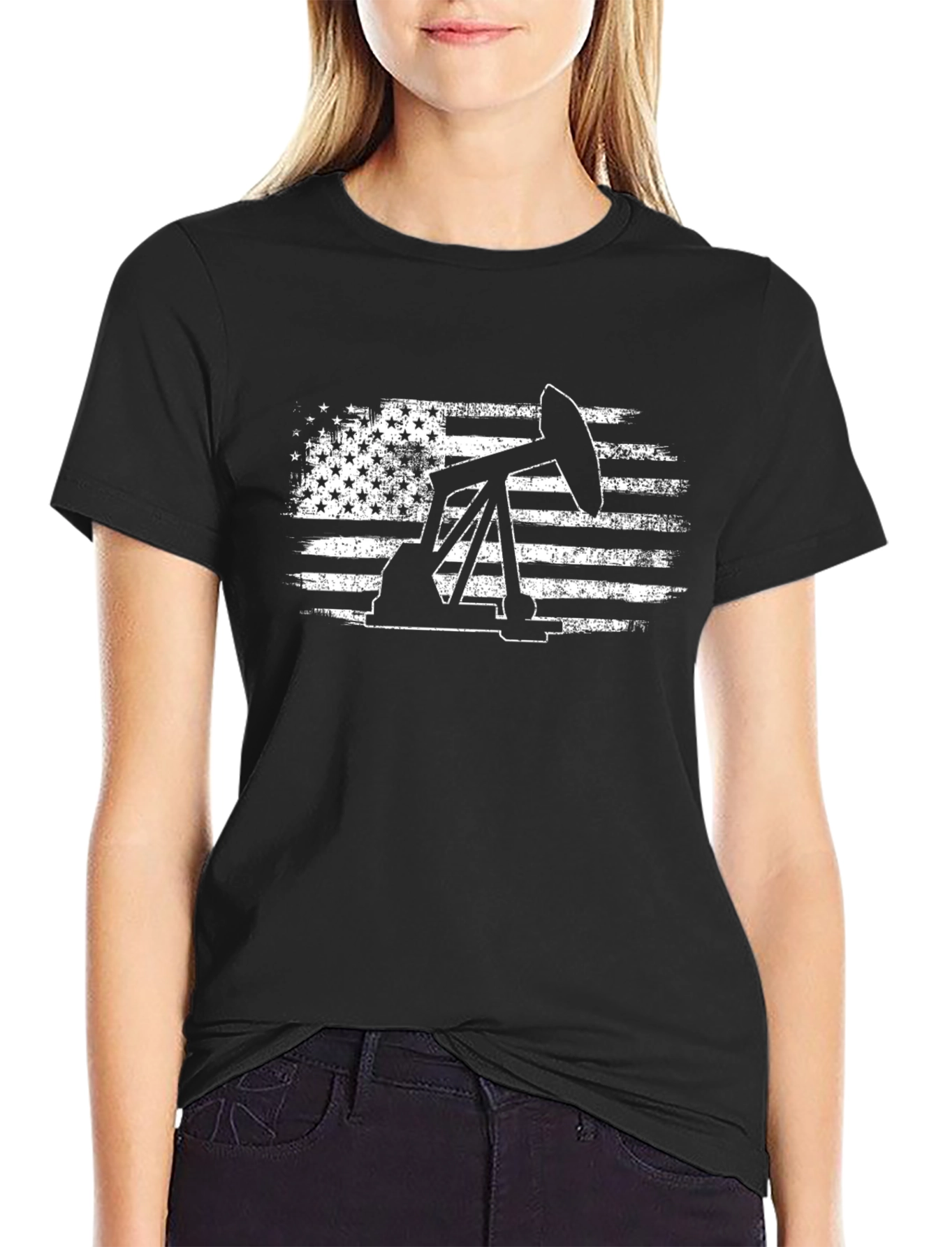 Oil Rig American Flag Graphic Tee