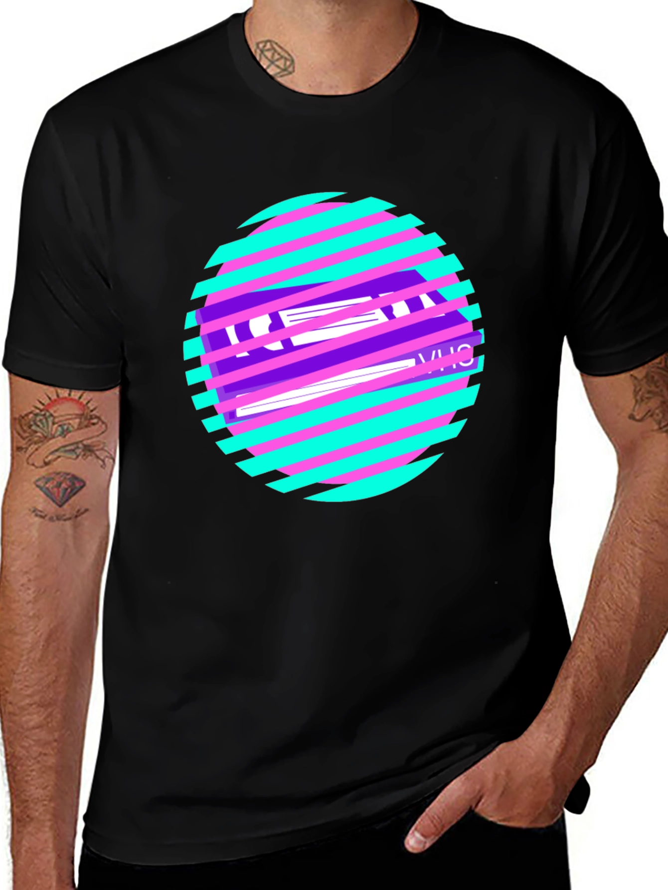 Retro VHS Tape Graphic T-Shirt - Black Cotton Blend