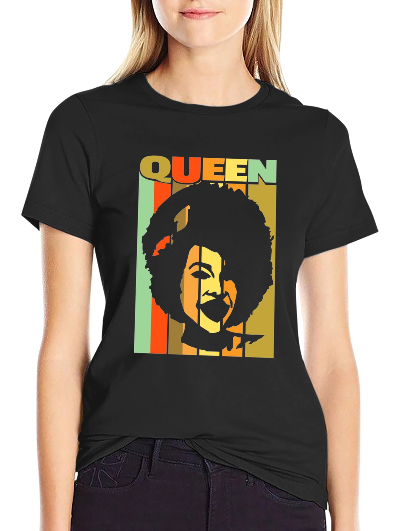 Retro Queen Afro T-Shirt - Black
