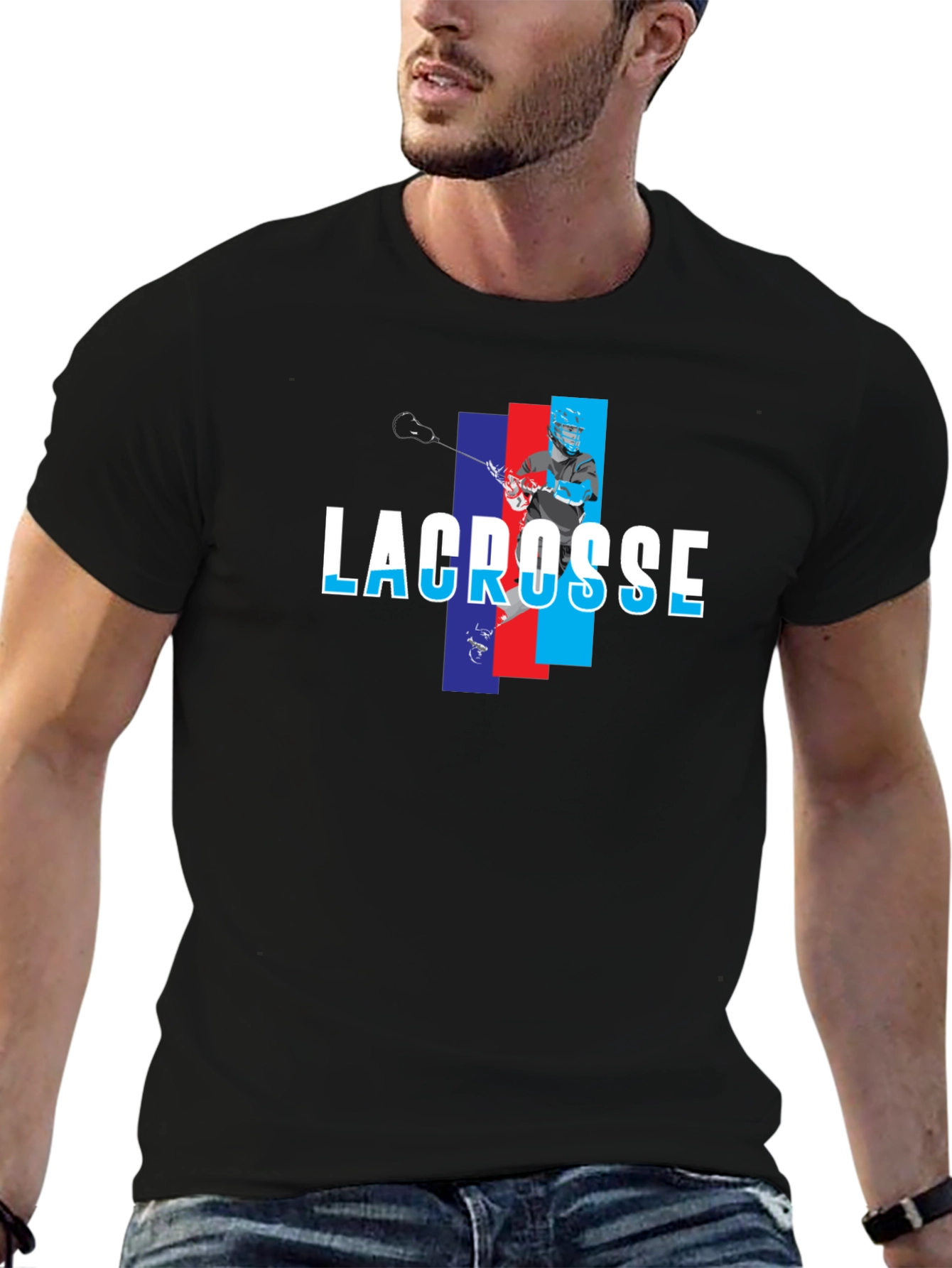 Lacrosse Player Graphic T-Shirt - Black