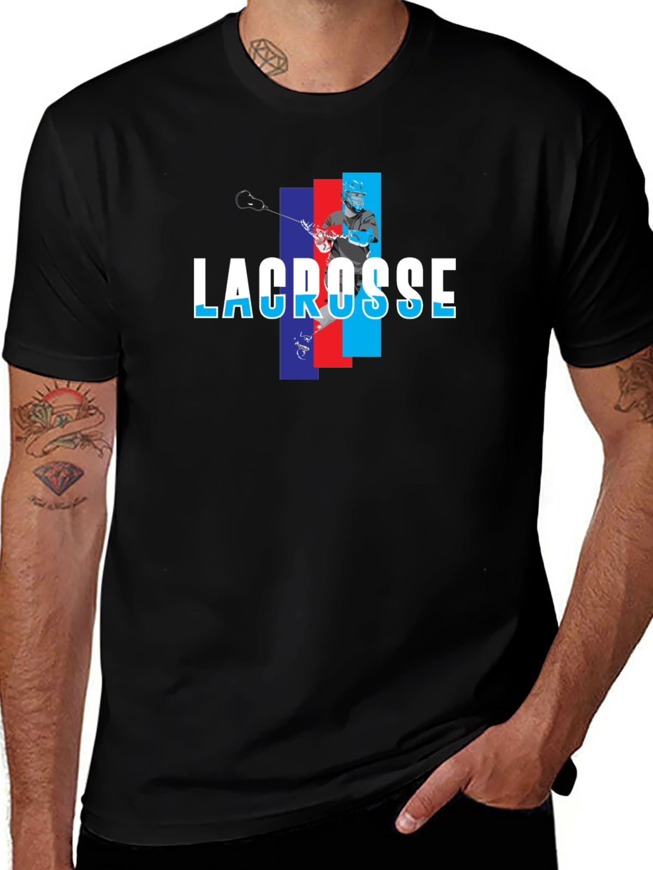 Lacrosse Player Graphic T-Shirt - Black