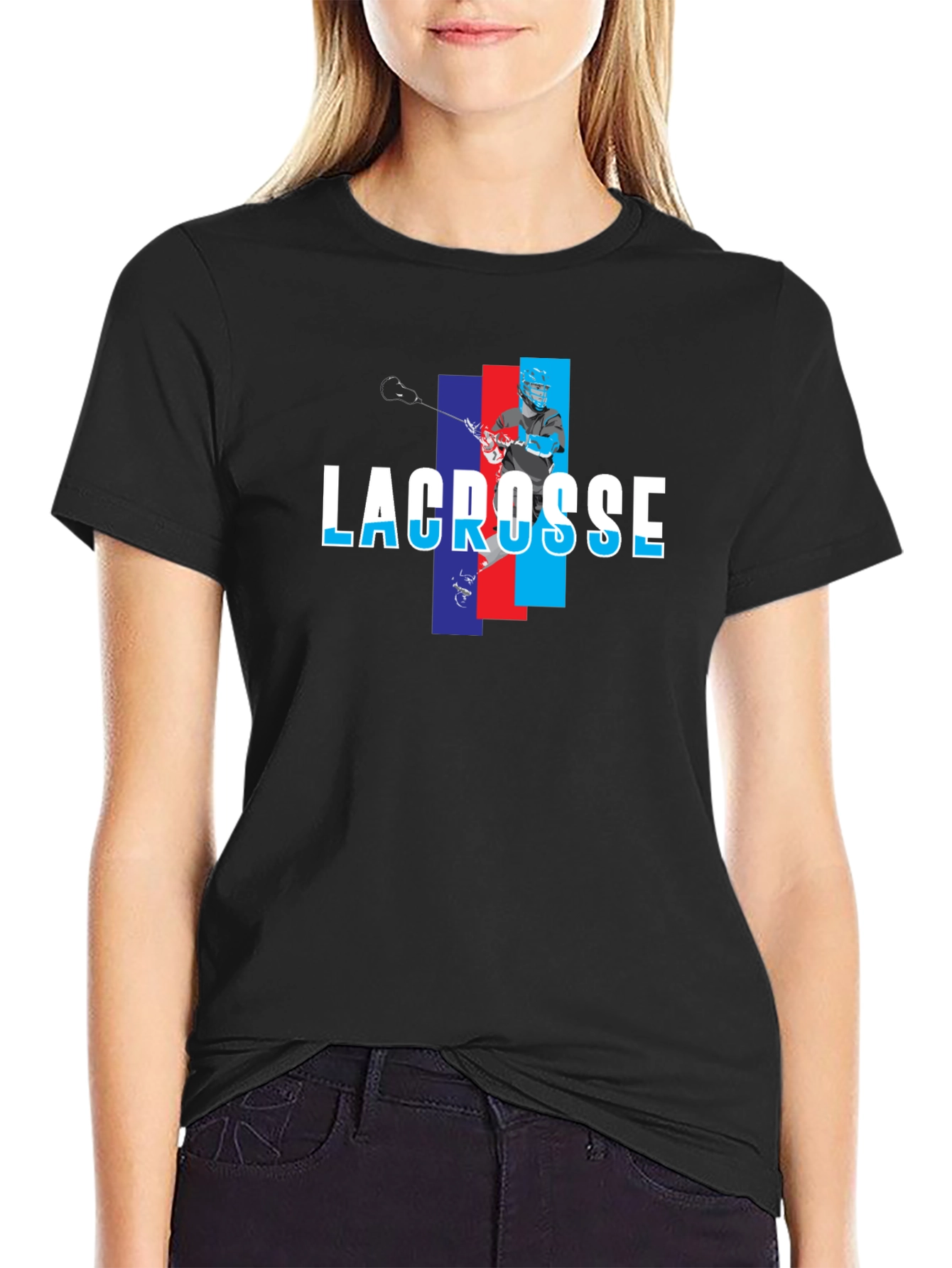 Lacrosse Player Graphic T-Shirt - Black