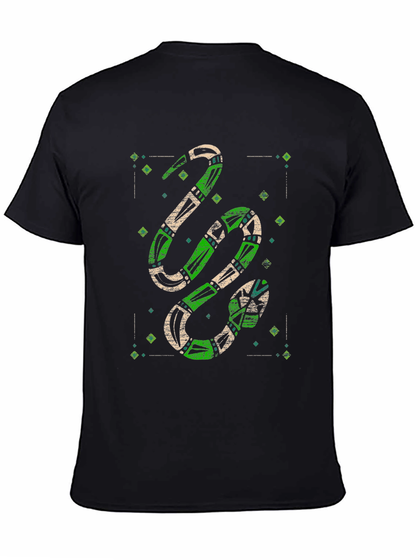 Green Snake Print Graphic Tee - Mens Black T-Shirt