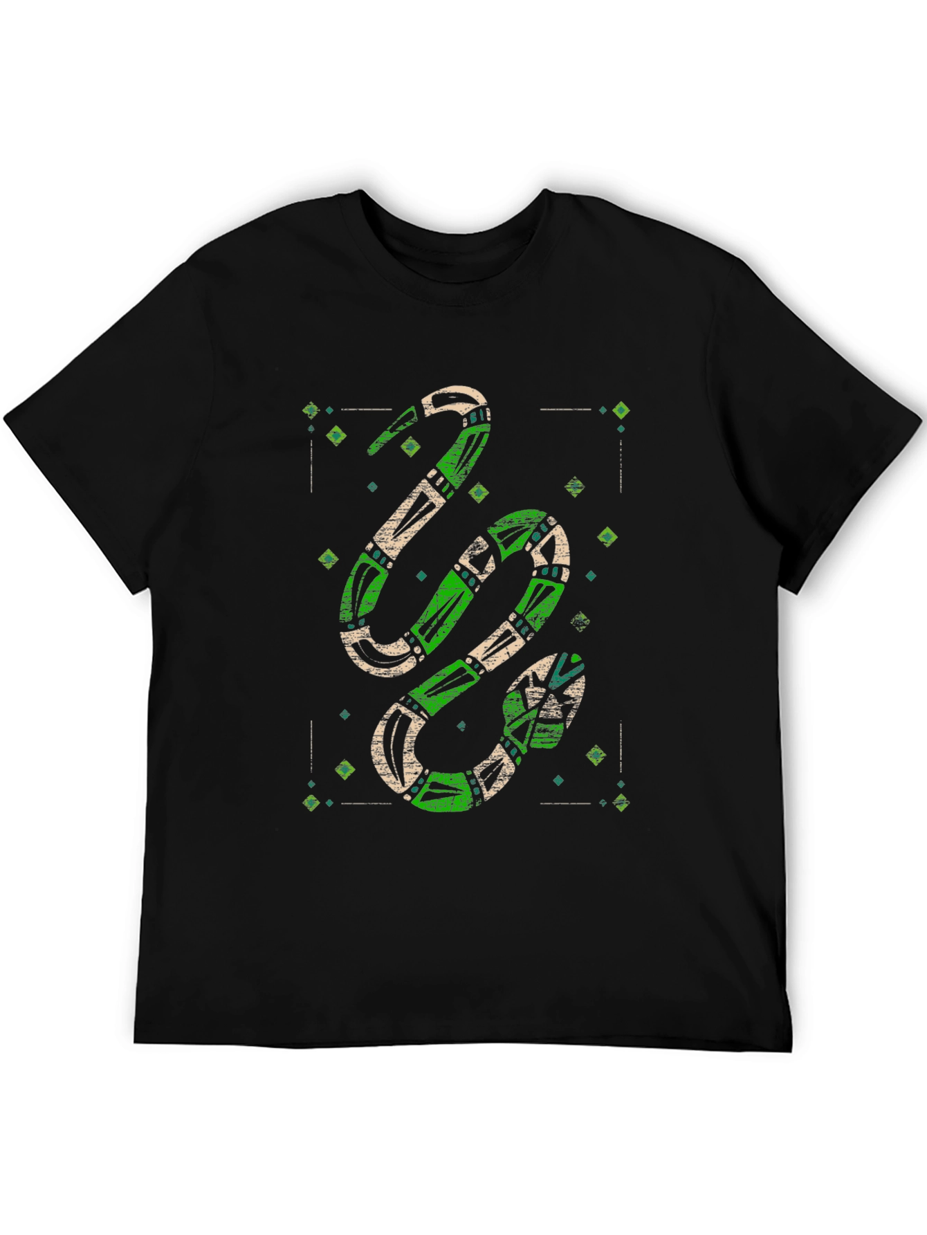Green Snake Print Graphic Tee - Mens Black T-Shirt