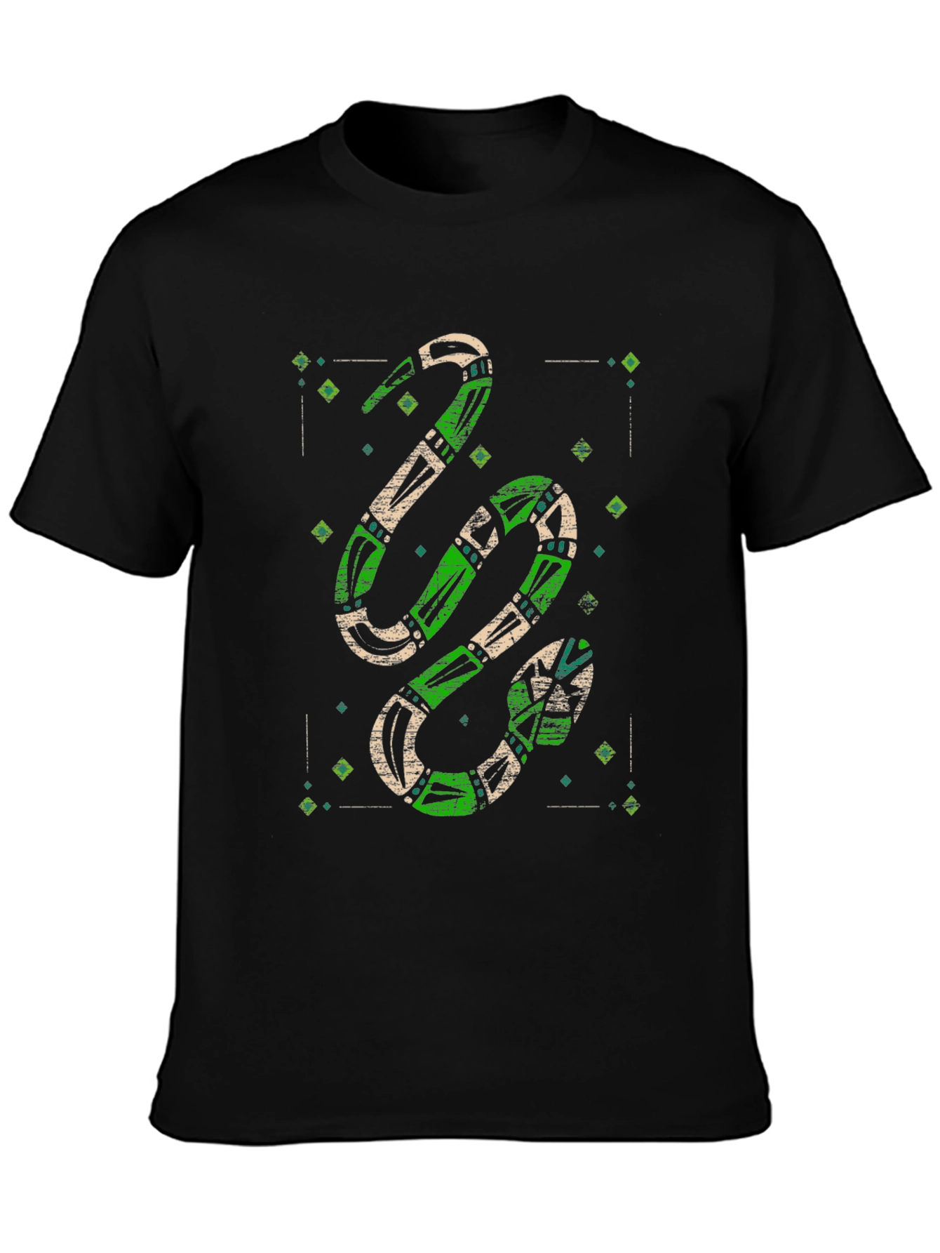 Green Snake Print Graphic Tee - Mens Black T-Shirt