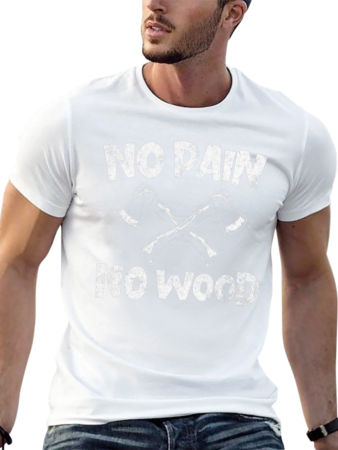 No Pain No Wood Black T-Shirt Lumberjack Axe