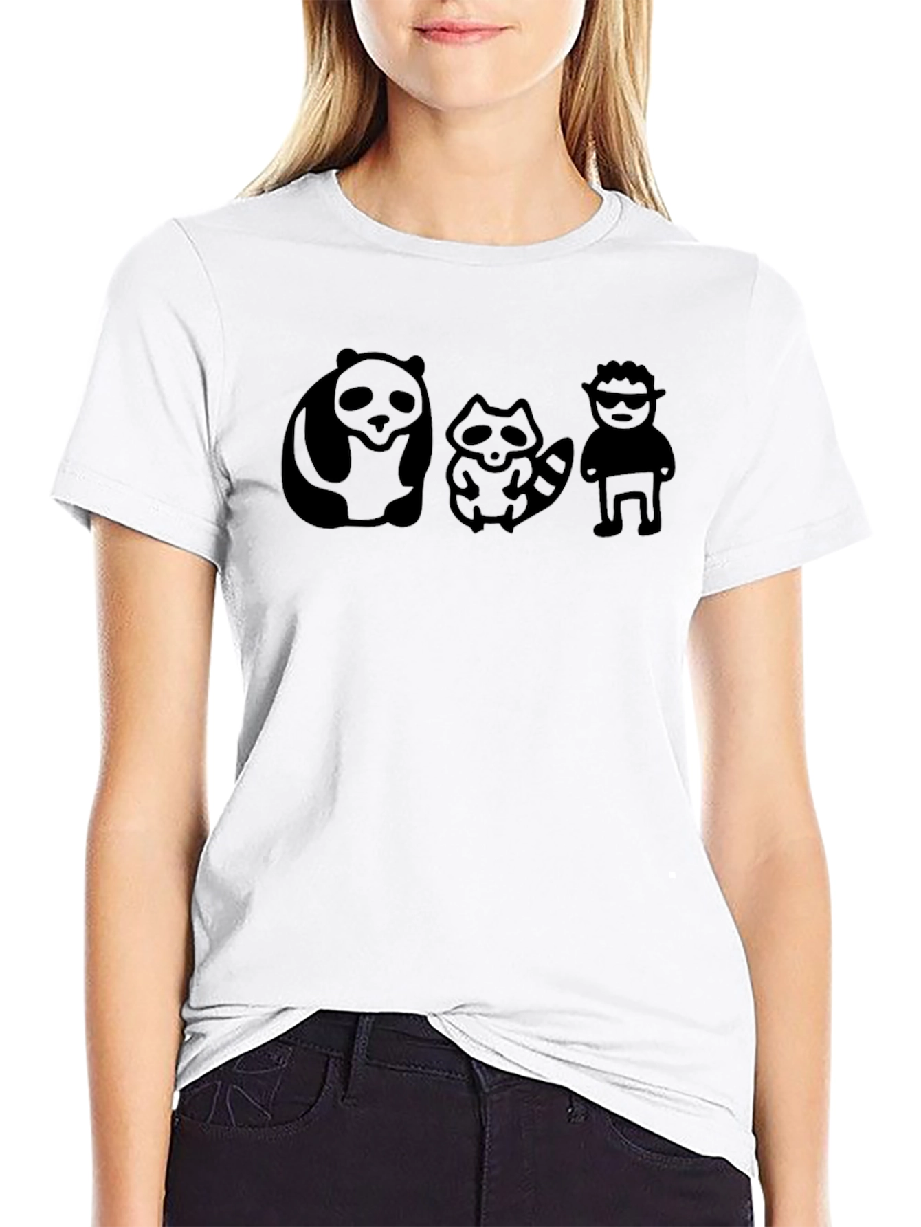 Panda Raccoon & Buddy Black Graphic Tee